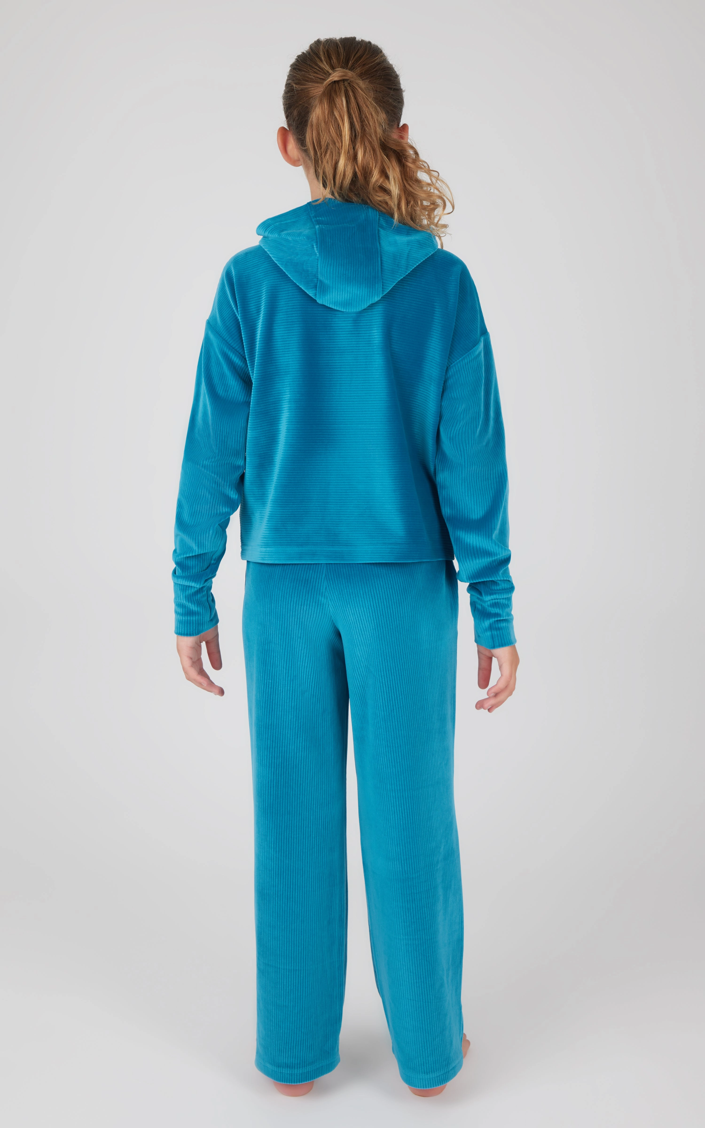 Girls 2 PC Ribbed Velour Hoodie and Straight Leg Pant