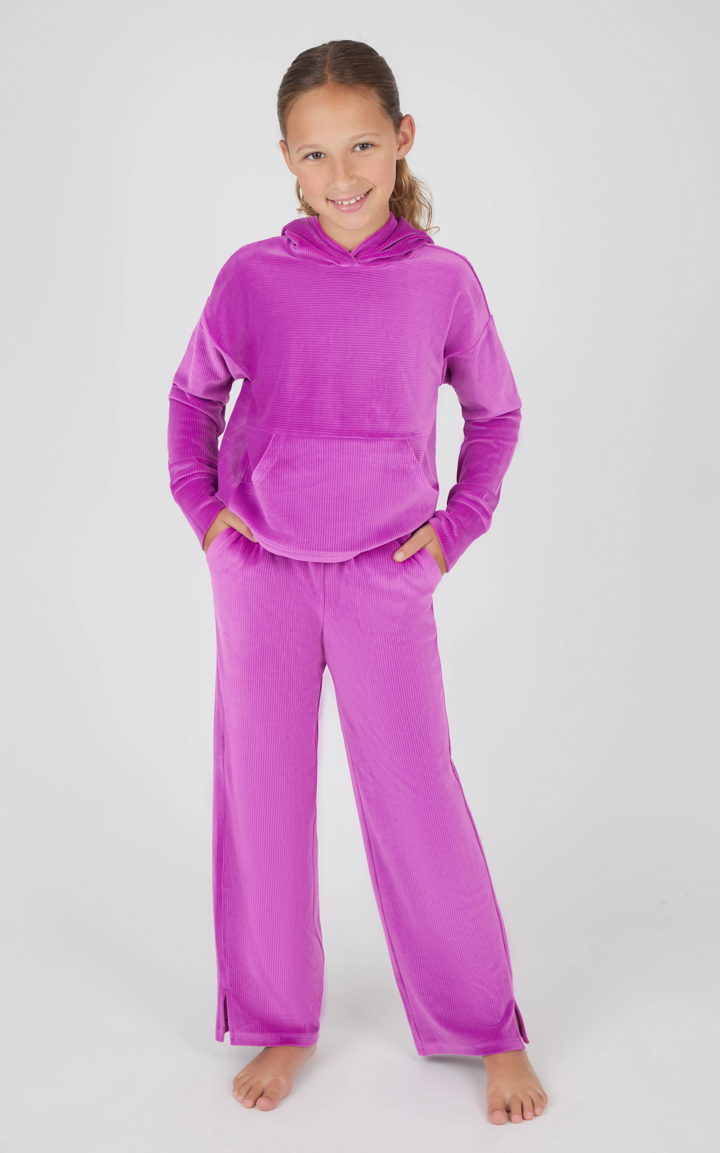 Girls 2 PC Ribbed Velour Hoodie and Straight Leg Pant