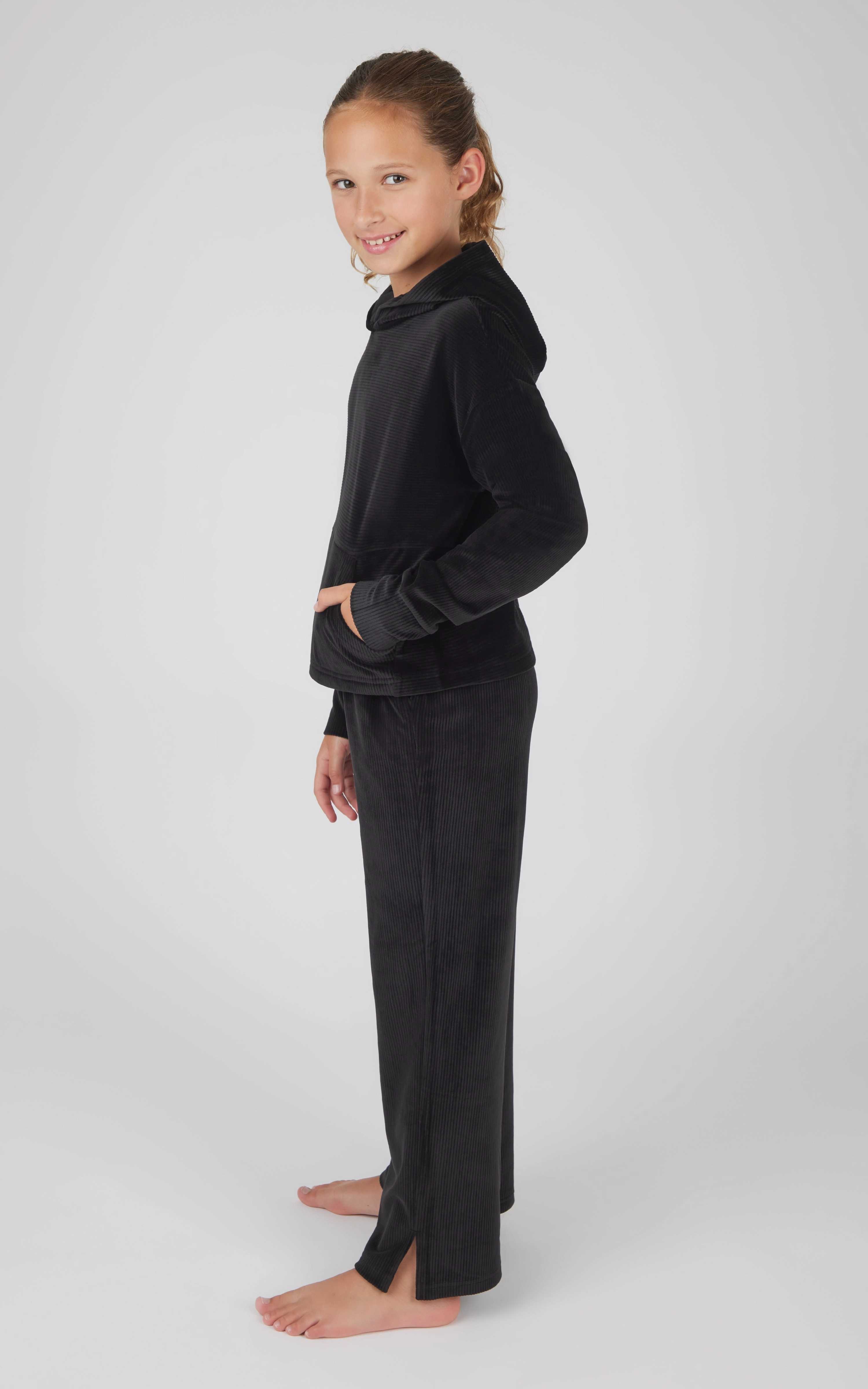 Girls 2 PC Ribbed Velour Hoodie and Straight Leg Pant