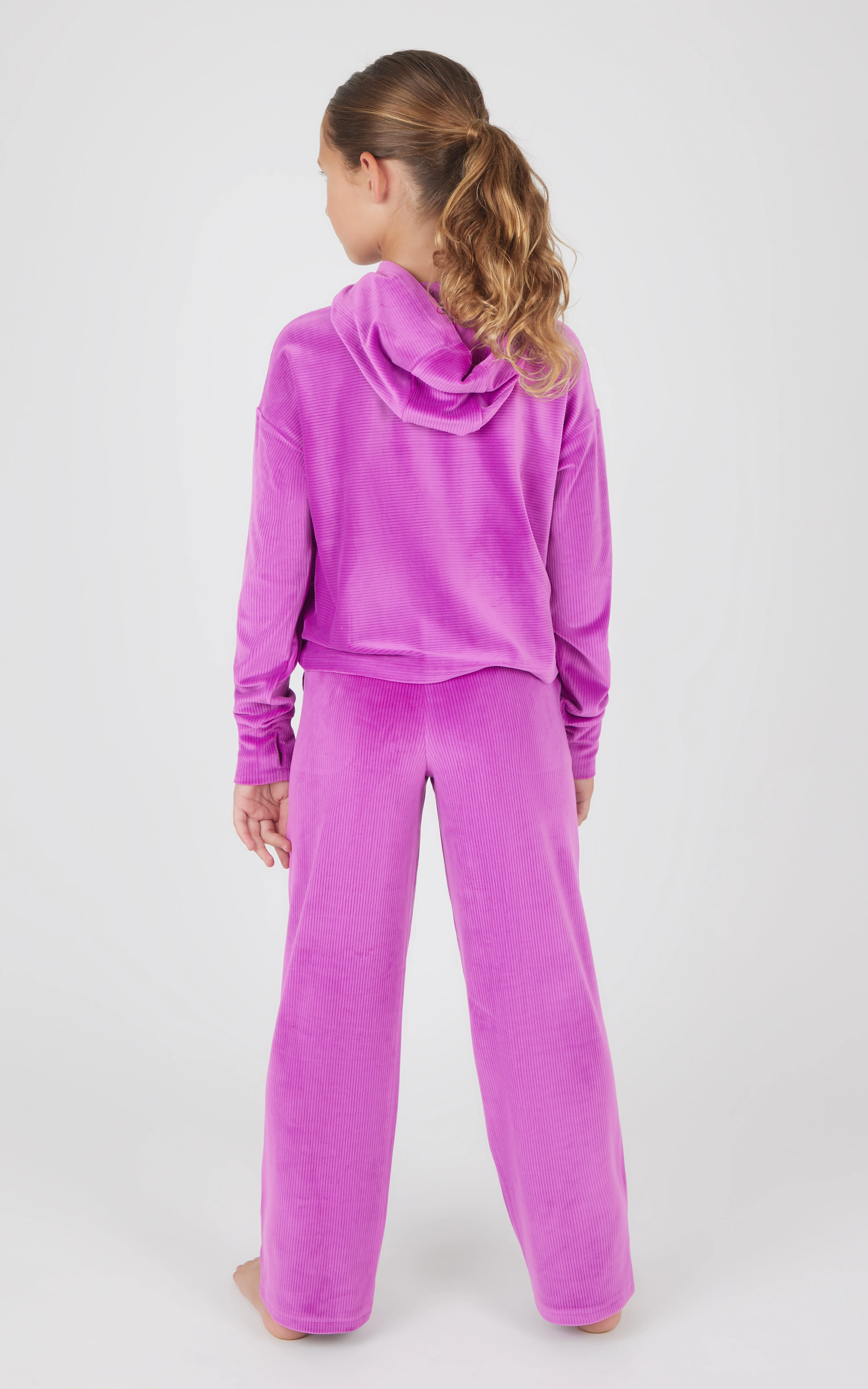 Girls 2 PC Ribbed Velour Hoodie and Straight Leg Pant