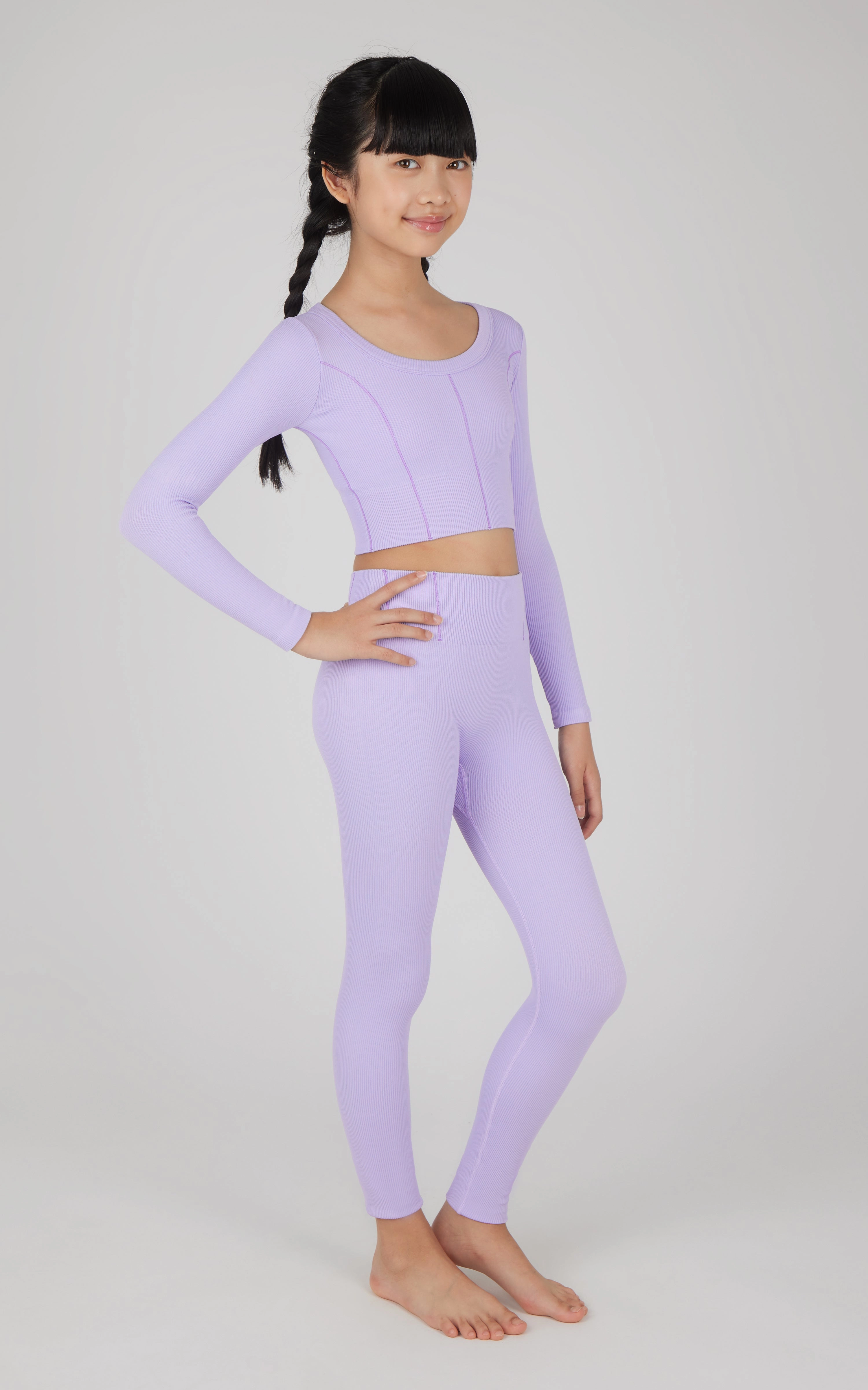 Girls 2 PC Seamless Ribbed Long Sleeve Top and Legging Set