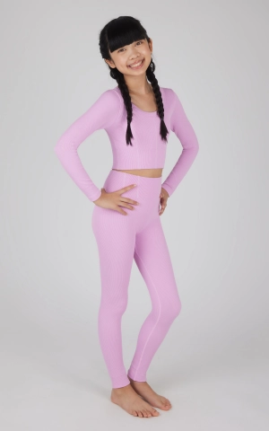 Girls 2 PC Seamless Ribbed Long Sleeve Top and Legging Set