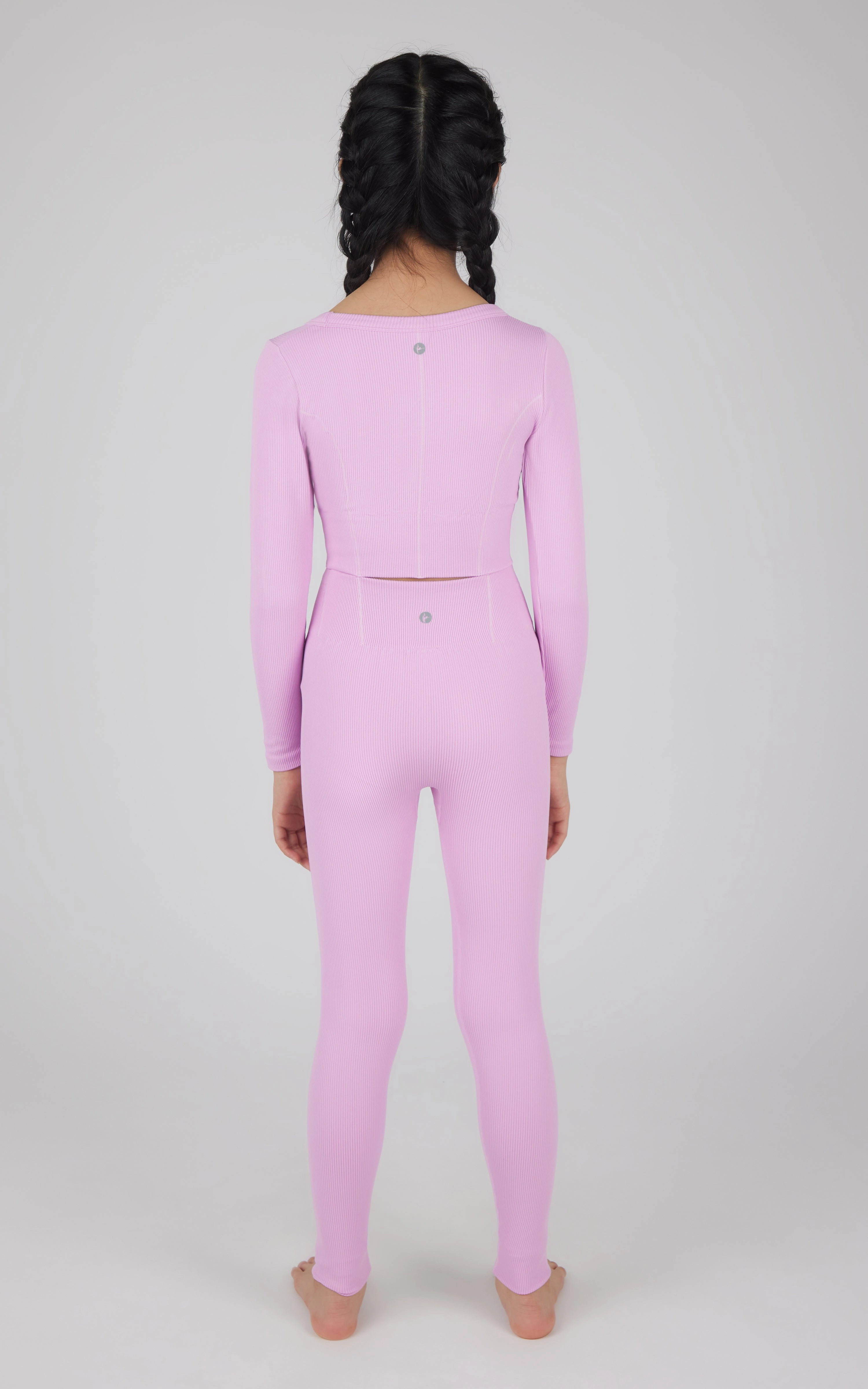 Girls 2 PC Seamless Ribbed Long Sleeve Top and Legging Set