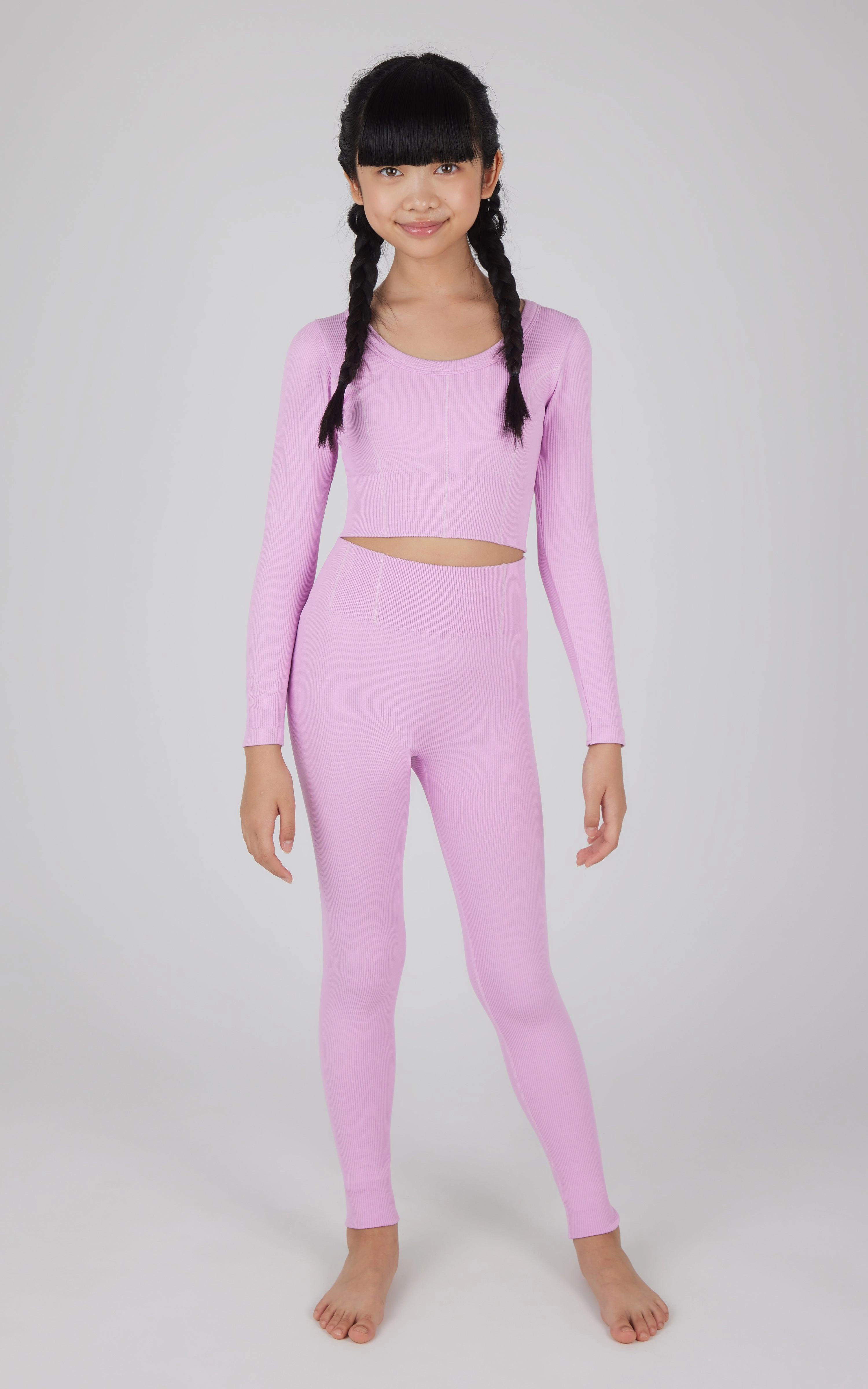 Girls 2 PC Seamless Ribbed Long Sleeve Top and Legging Set