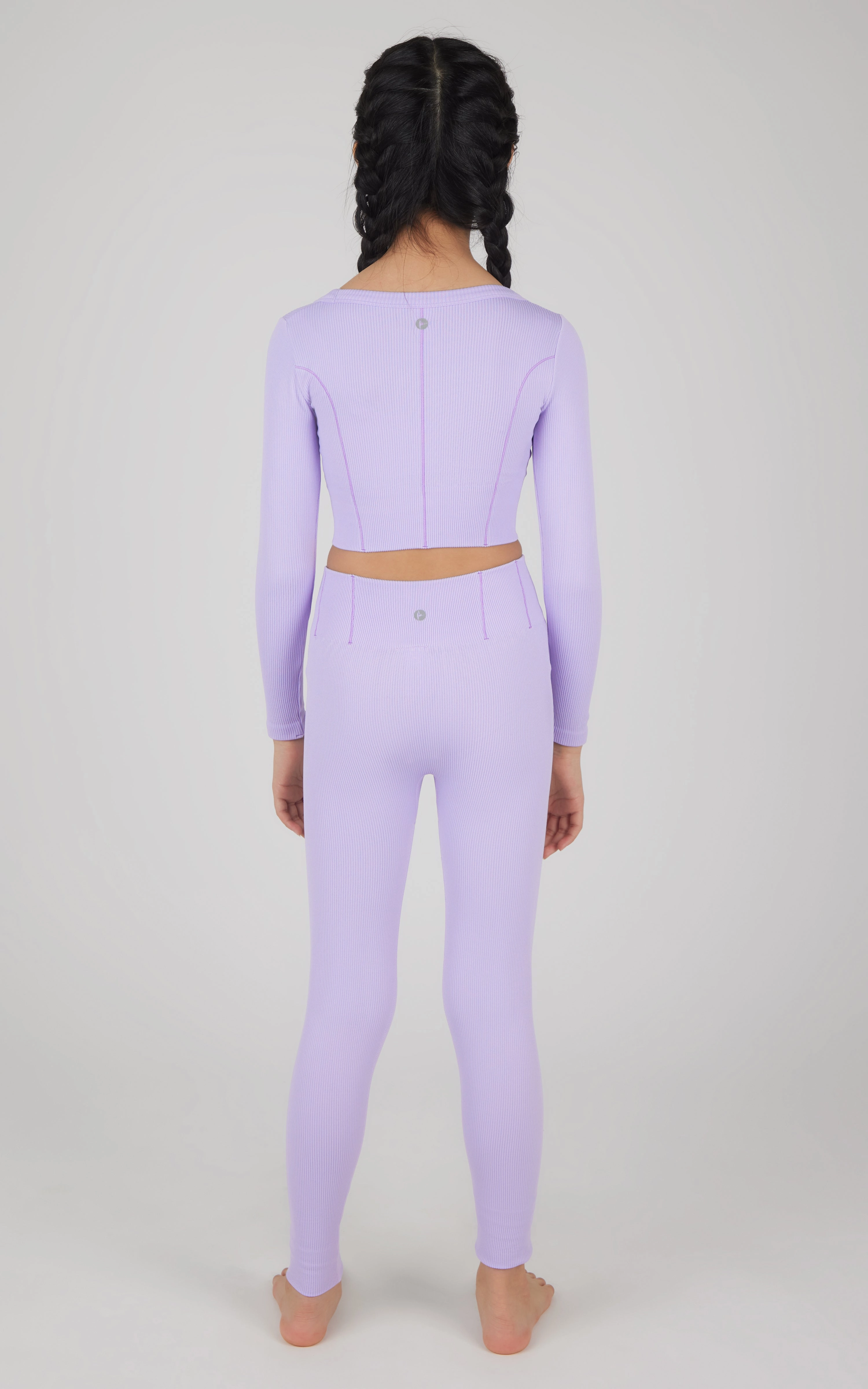 Girls 2 PC Seamless Ribbed Long Sleeve Top and Legging Set