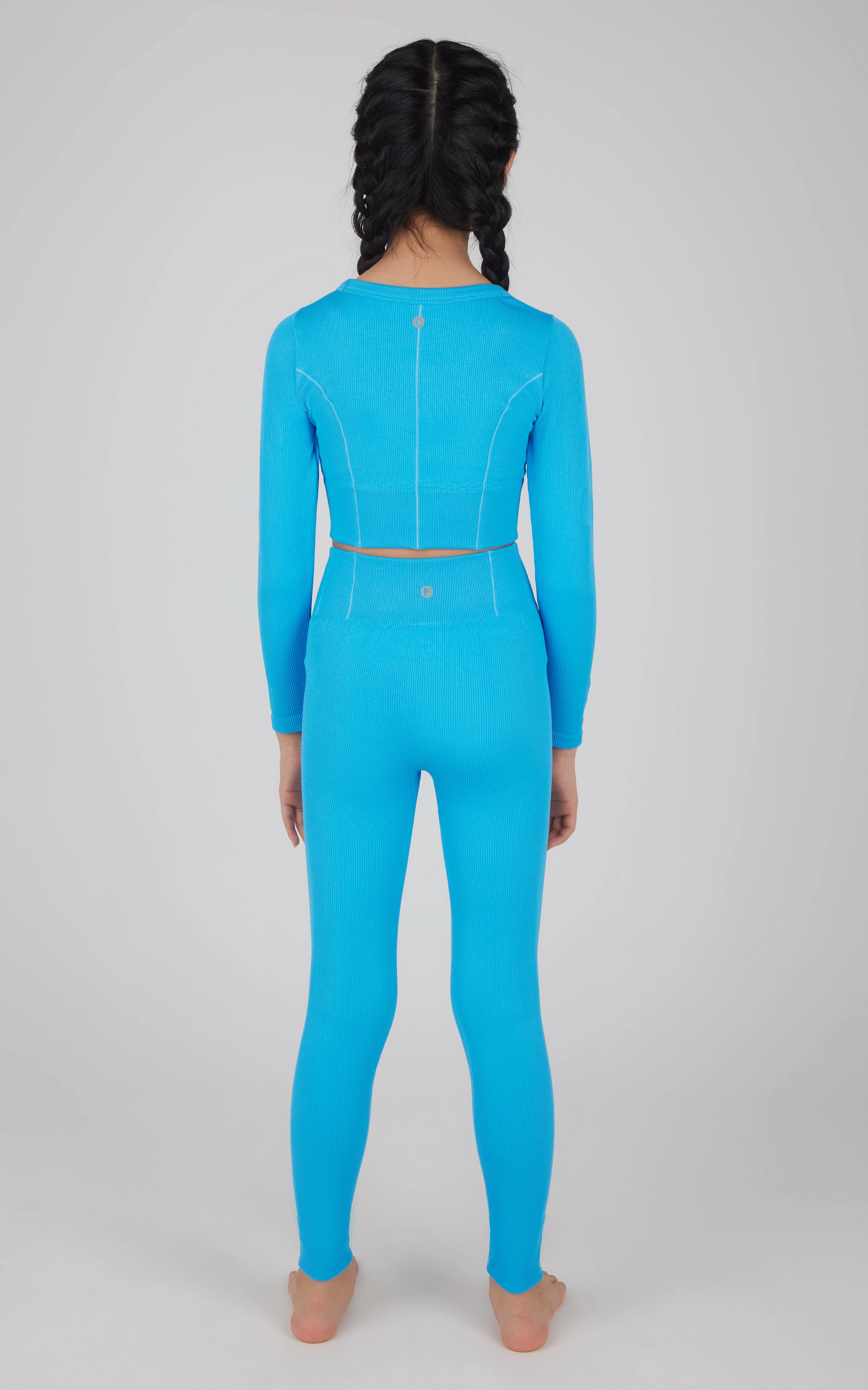 Girls 2 PC Seamless Ribbed Long Sleeve Top and Legging Set