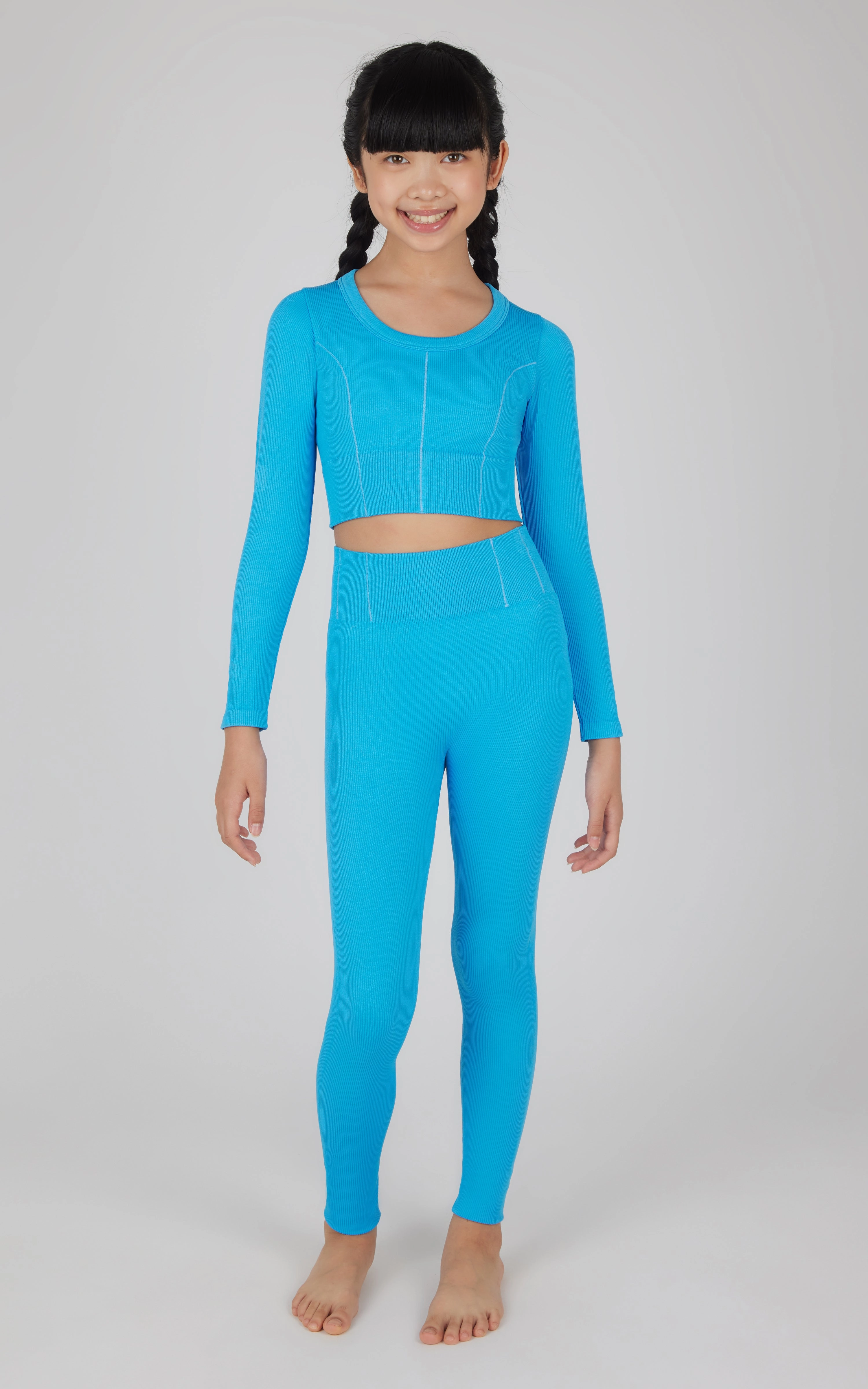 Girls 2 PC Seamless Ribbed Long Sleeve Top and Legging Set