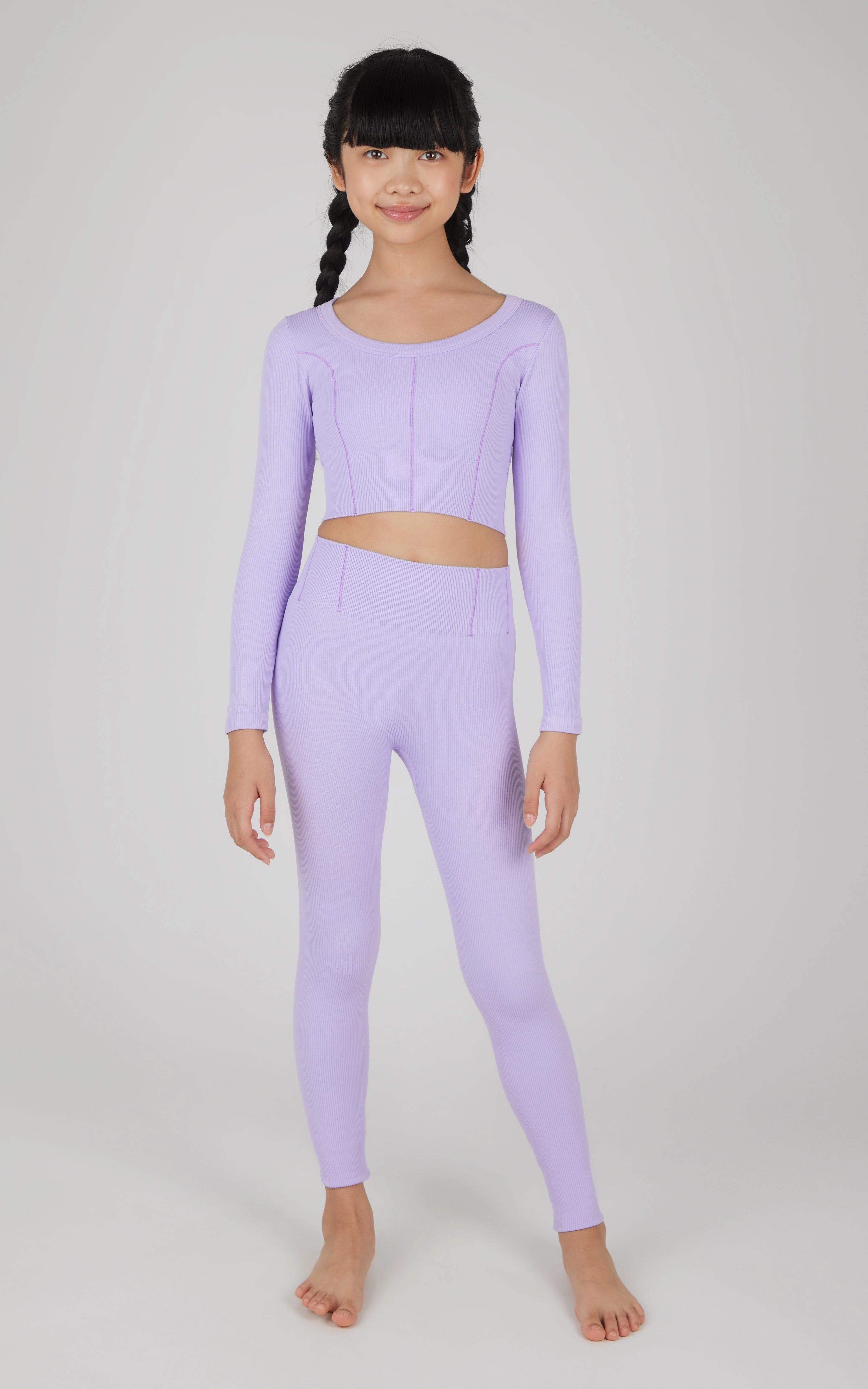 Girls 2 PC Seamless Ribbed Long Sleeve Top and Legging Set