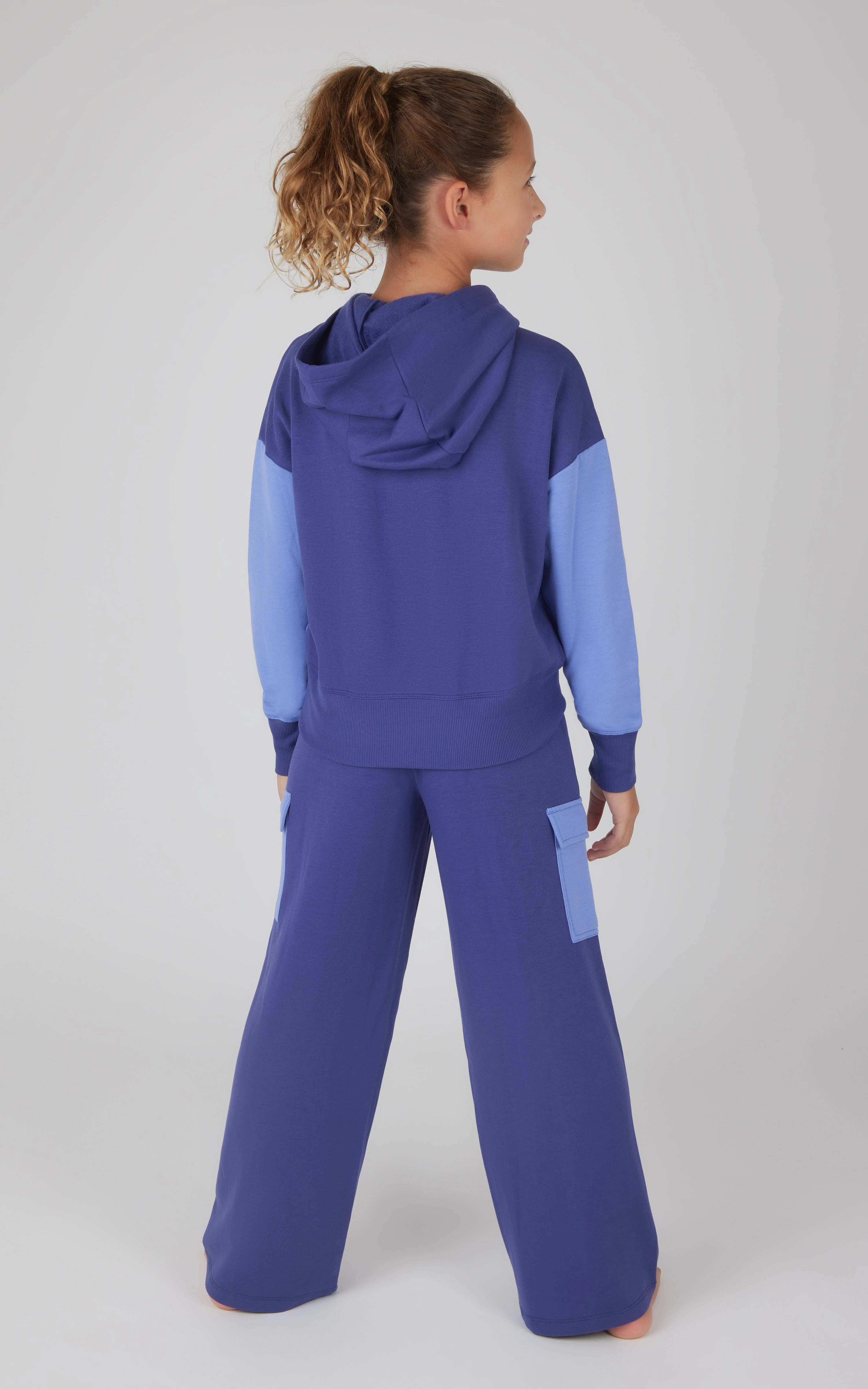 Girls 2 PC Terry Brushed Color Block Sweatshirt and Wide Leg Sweatpant
