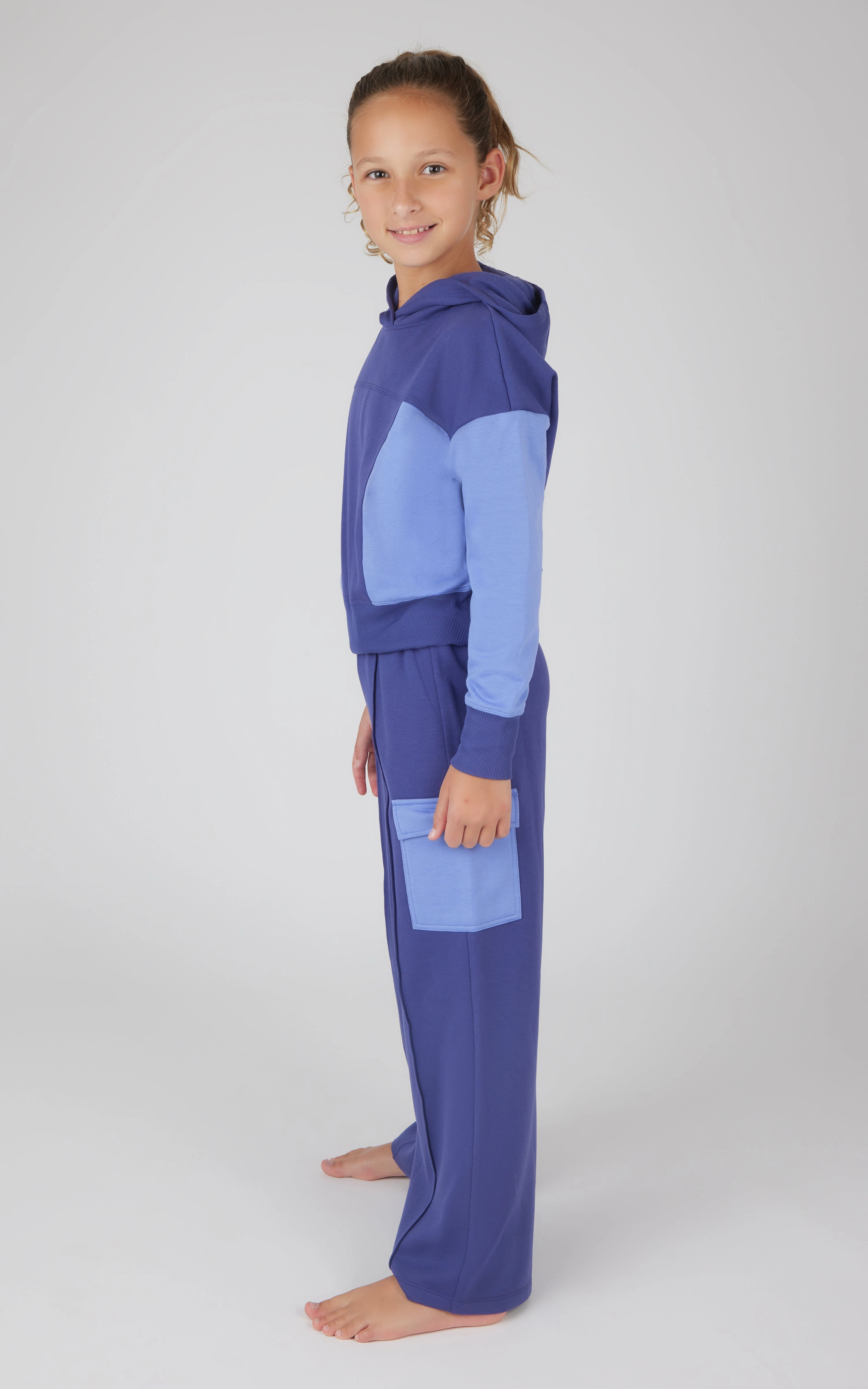 Girls 2 PC Terry Brushed Color Block Sweatshirt and Wide Leg Sweatpant
