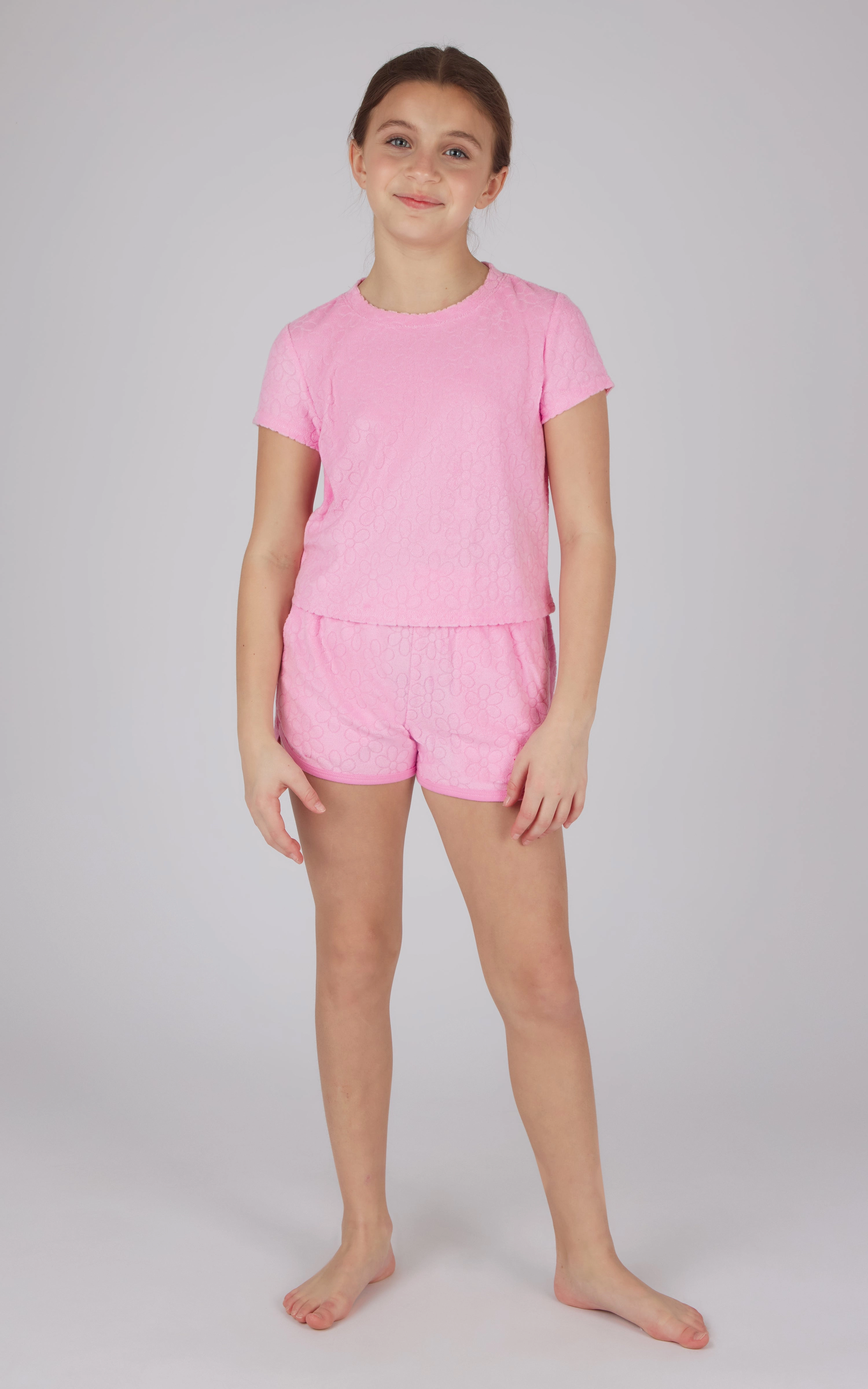 Girls 2 PC Towel Terry Short Sleeve Top   Dolphin Short