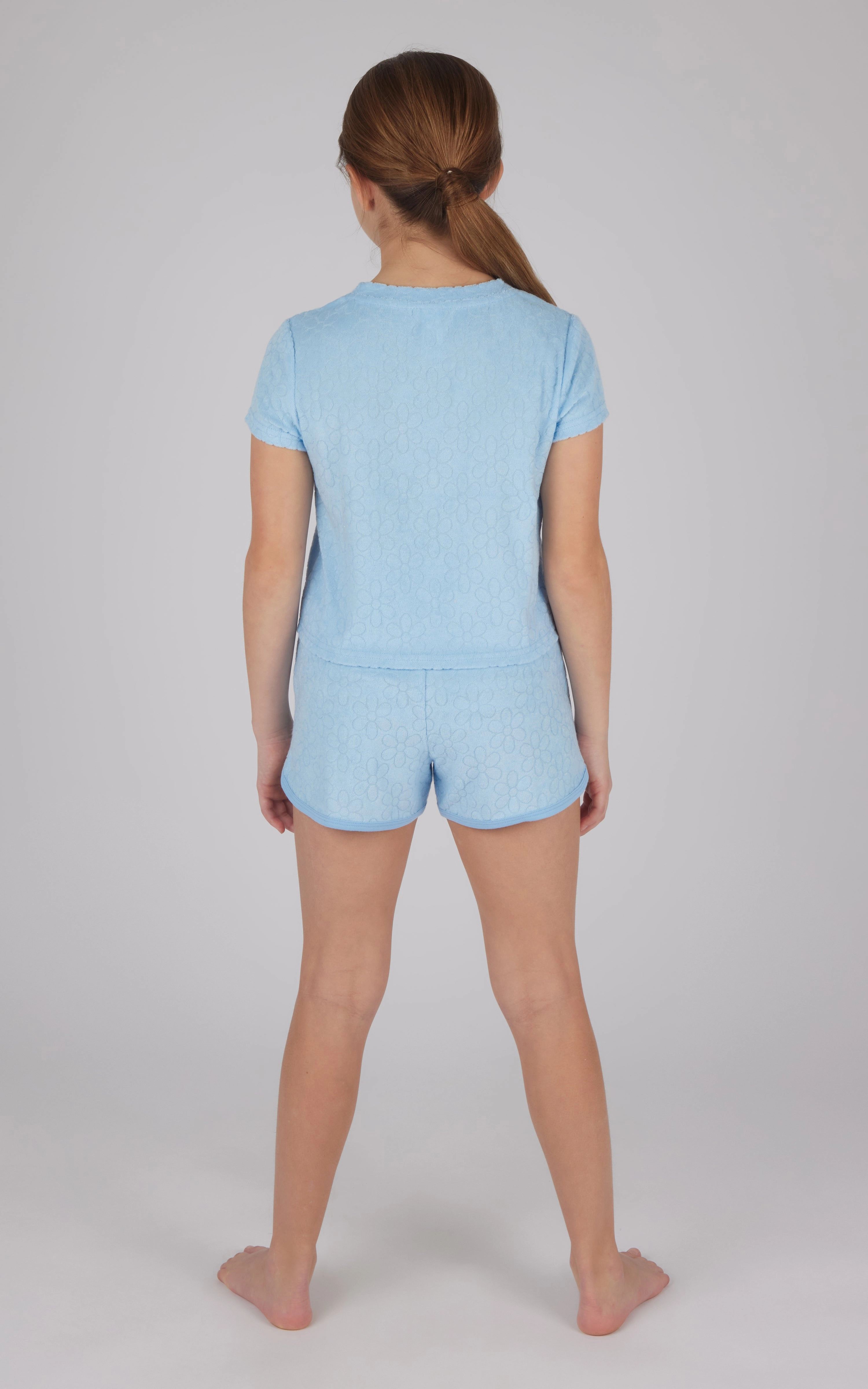 Girls 2 PC Towel Terry Short Sleeve Top   Dolphin Short