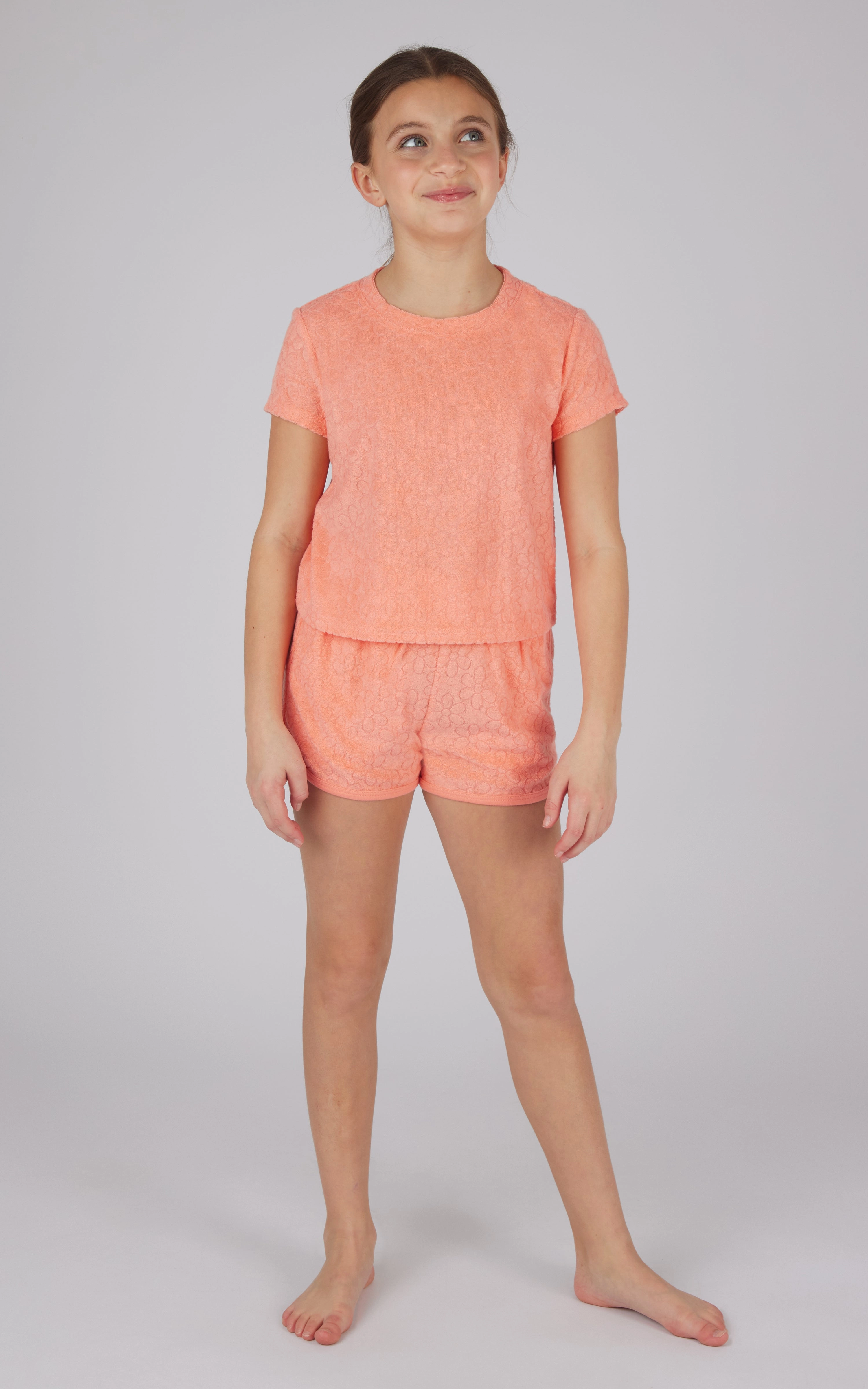 Girls 2 PC Towel Terry Short Sleeve Top   Dolphin Short