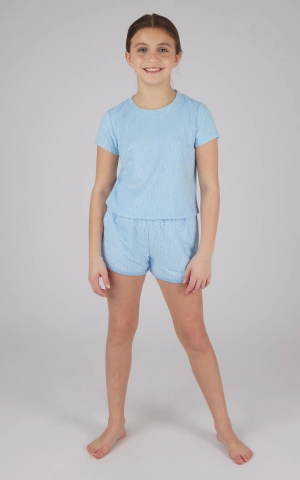 Girls 2 PC Towel Terry Short Sleeve Top   Dolphin Short