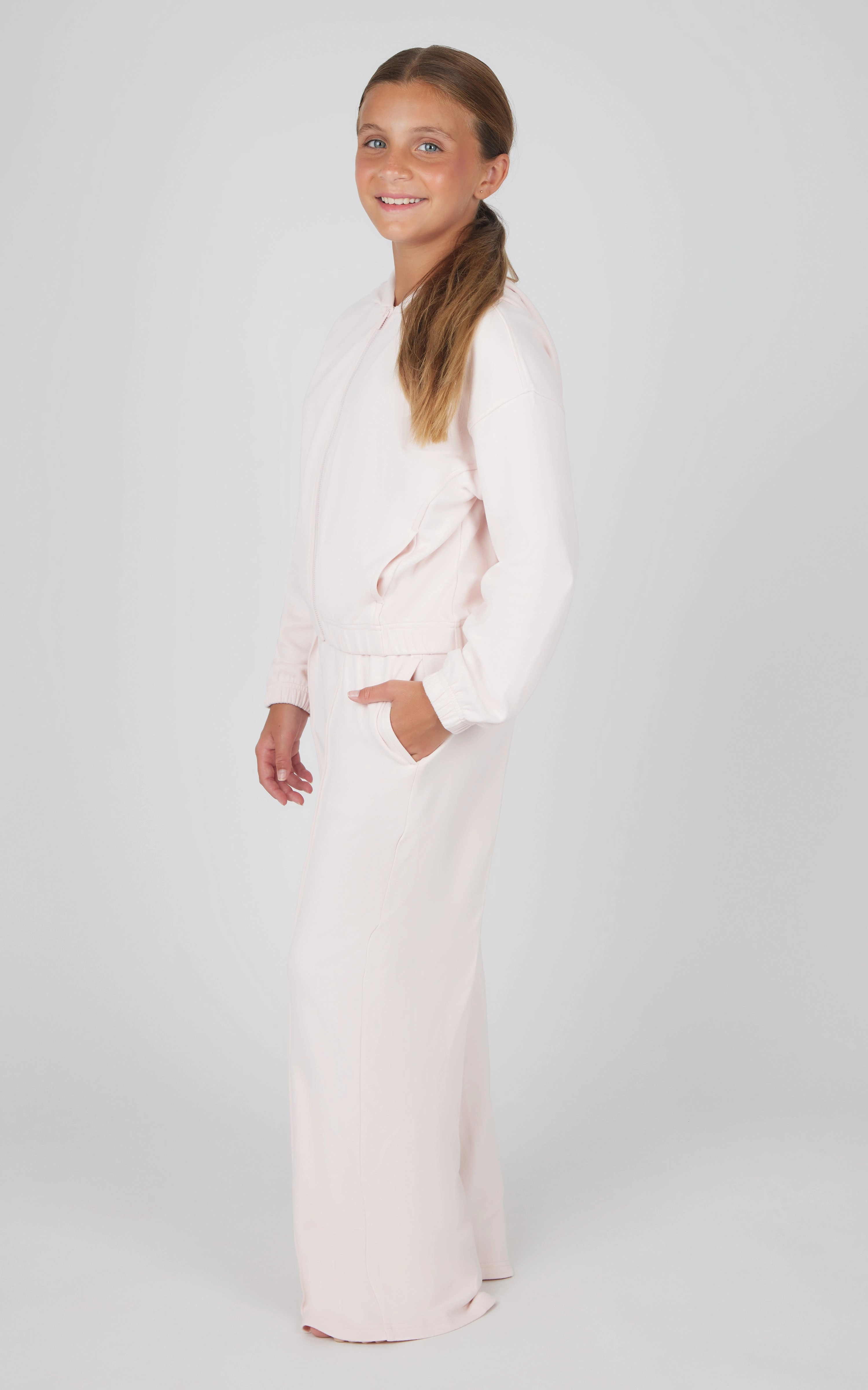 Girls 2 PC Zip Jacket and Wide Leg Pant Set
