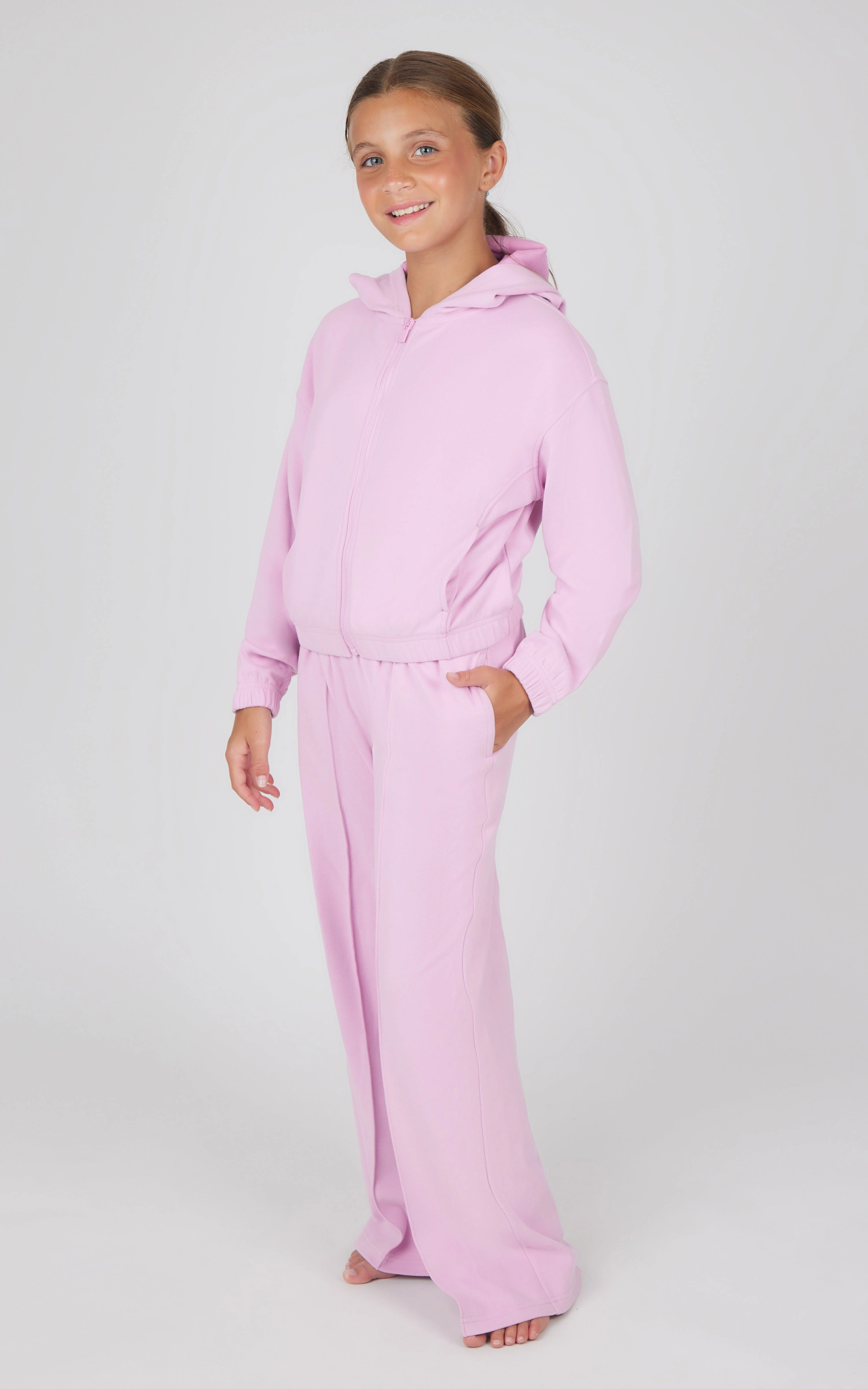 Girls 2 PC Zip Jacket and Wide Leg Pant Set