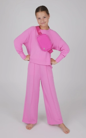 Girls 3 PC Brushed Terry Sweatshirt   Wide Leg Pant   Fanny Pack