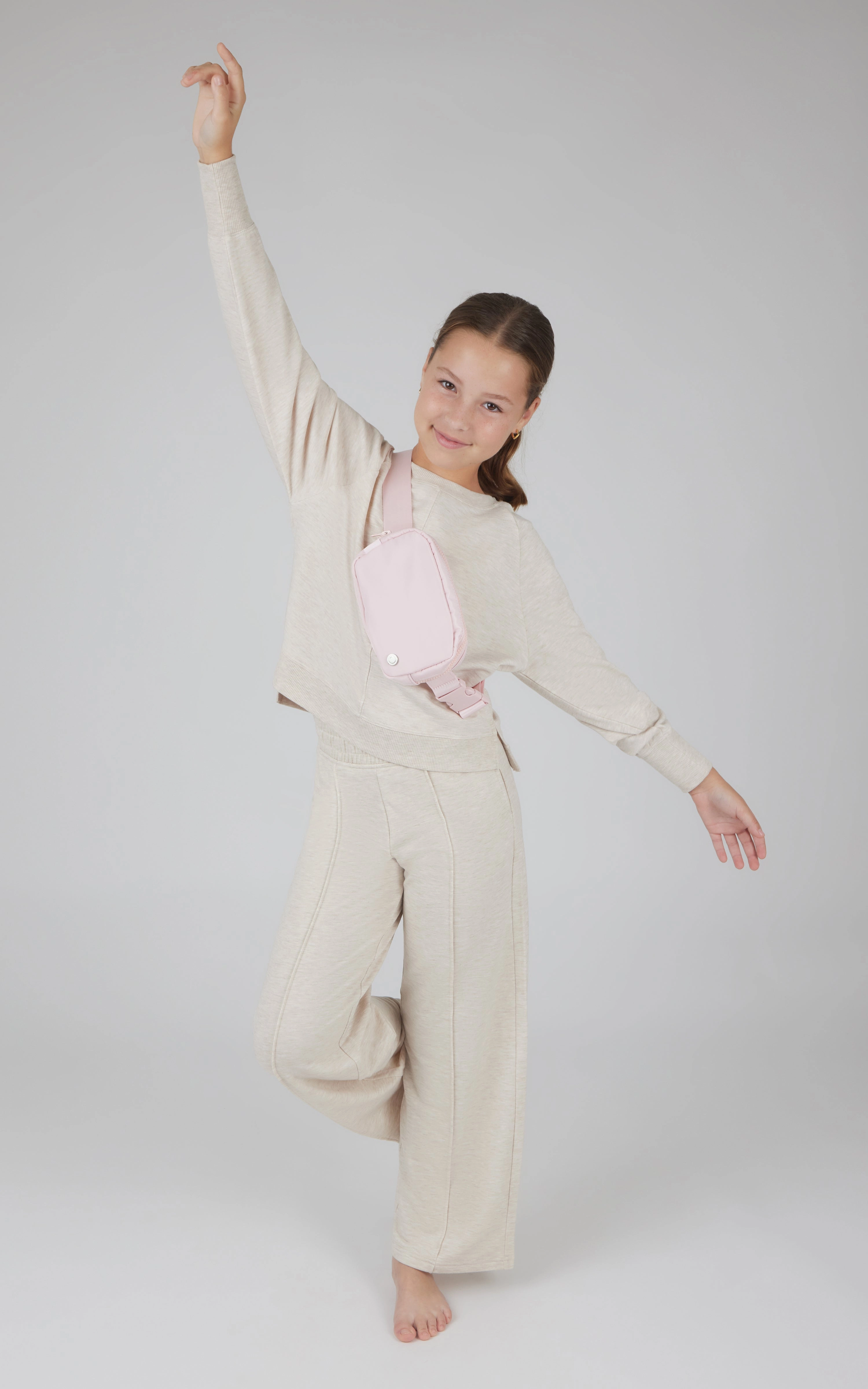 Girls 3 PC Brushed Terry Sweatshirt   Wide Leg Pant   Fanny Pack