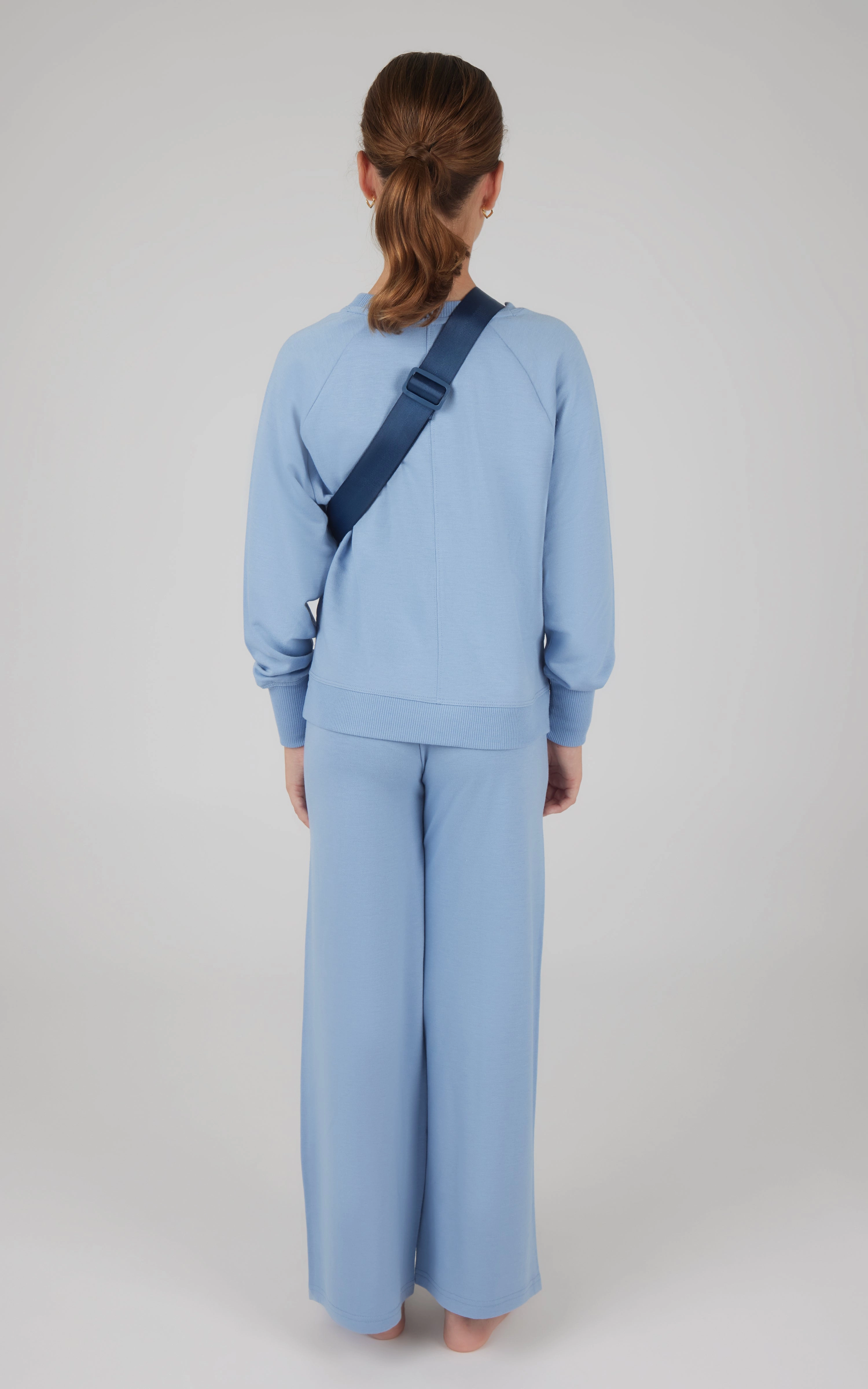 Girls 3 PC Brushed Terry Sweatshirt   Wide Leg Pant   Fanny Pack