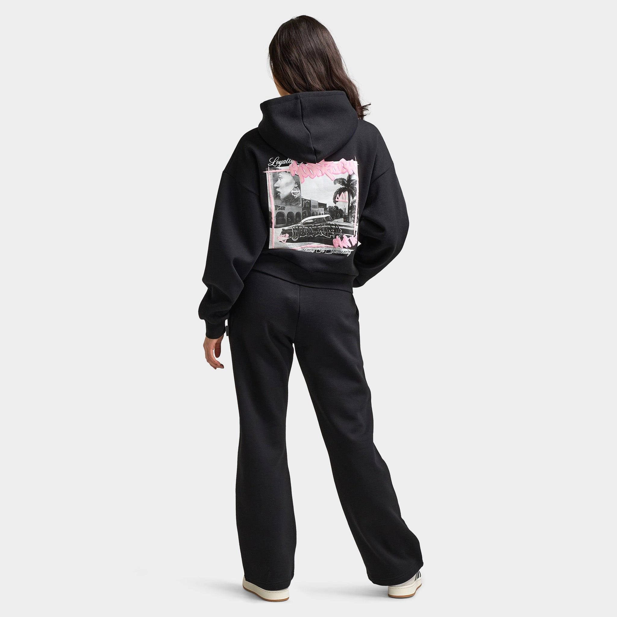 Hoodrich Women's Urban Full Zip Hoodie Black / White - Pink A Boo