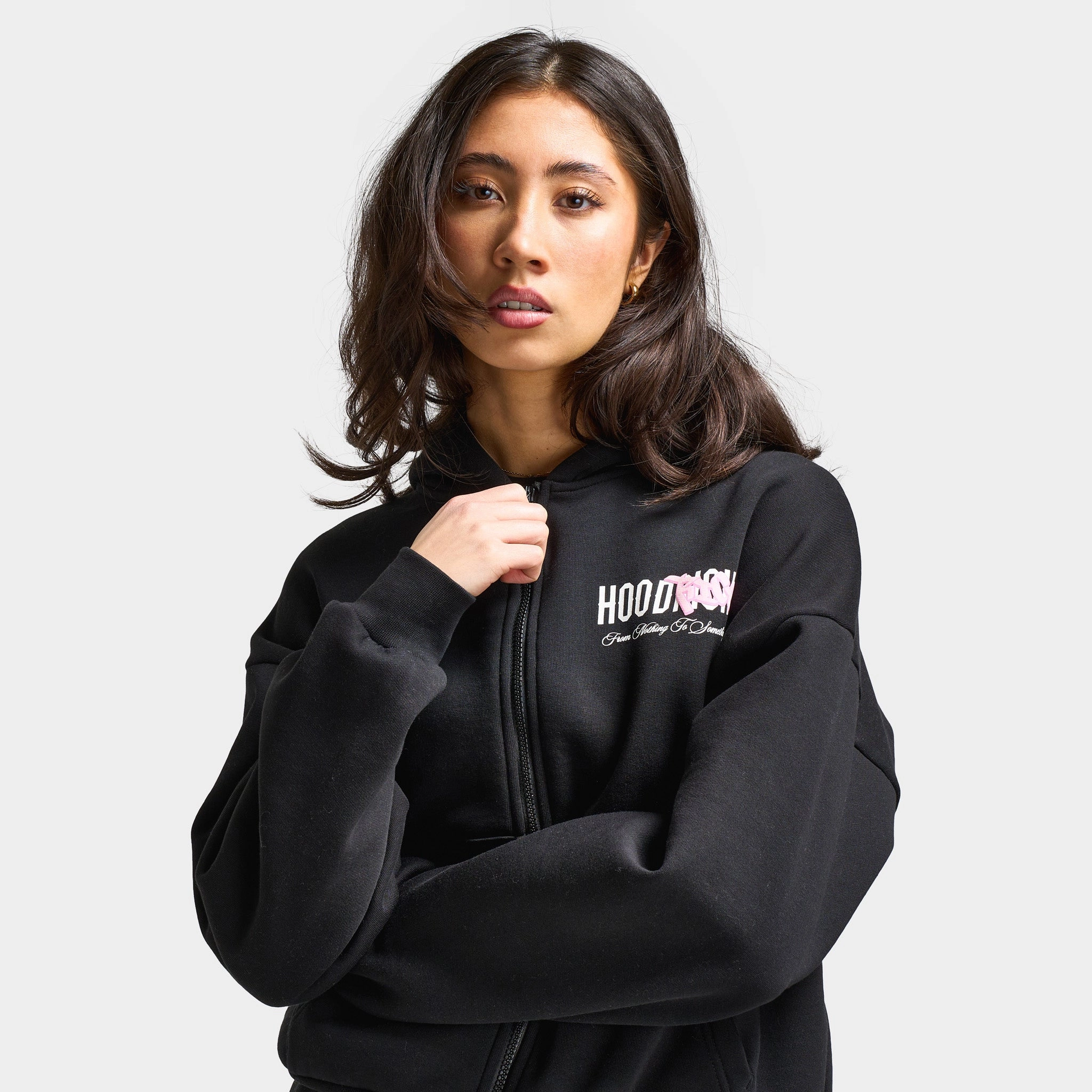 Hoodrich Women's Urban Full Zip Hoodie Black / White - Pink A Boo