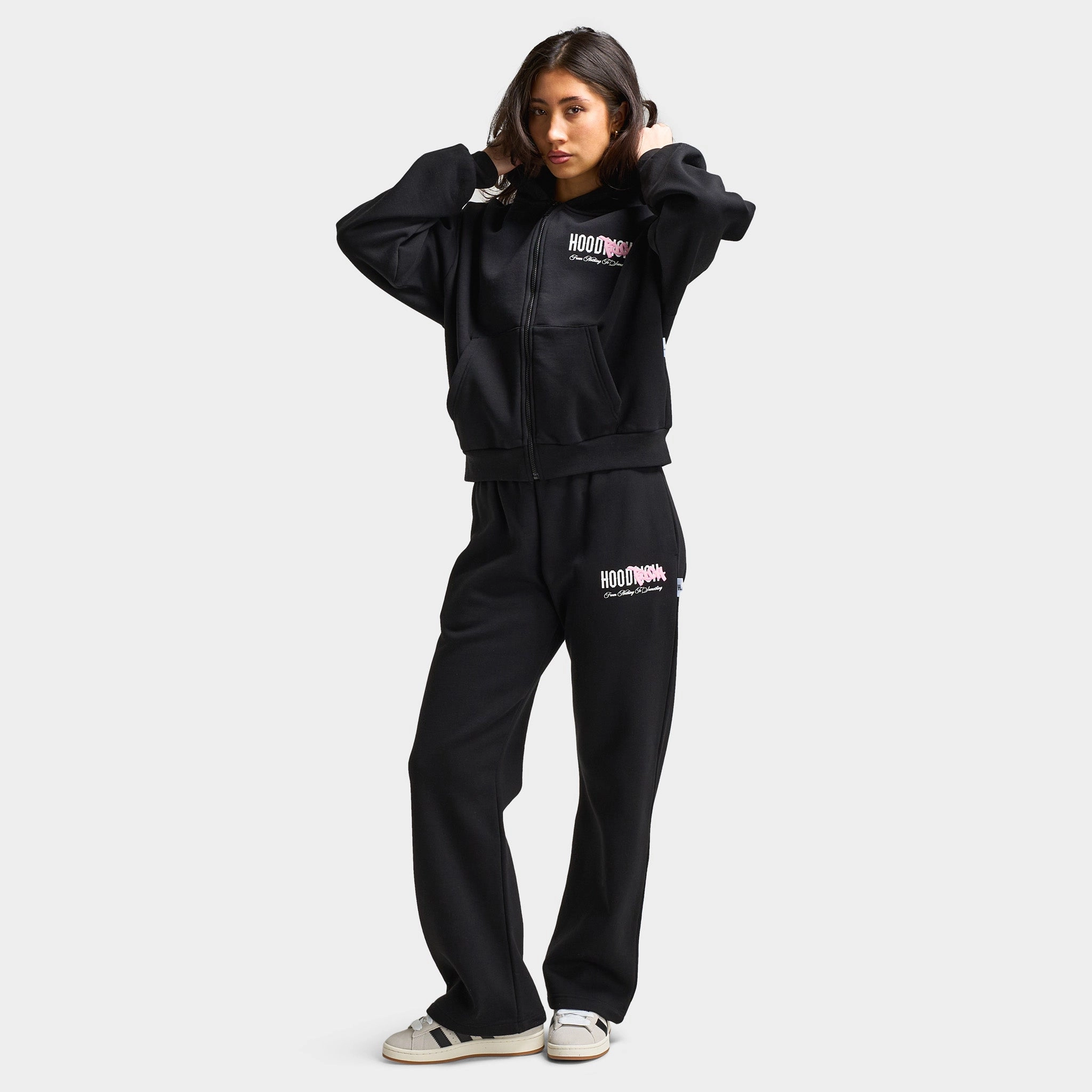Hoodrich Women's Urban Full Zip Hoodie Black / White - Pink A Boo
