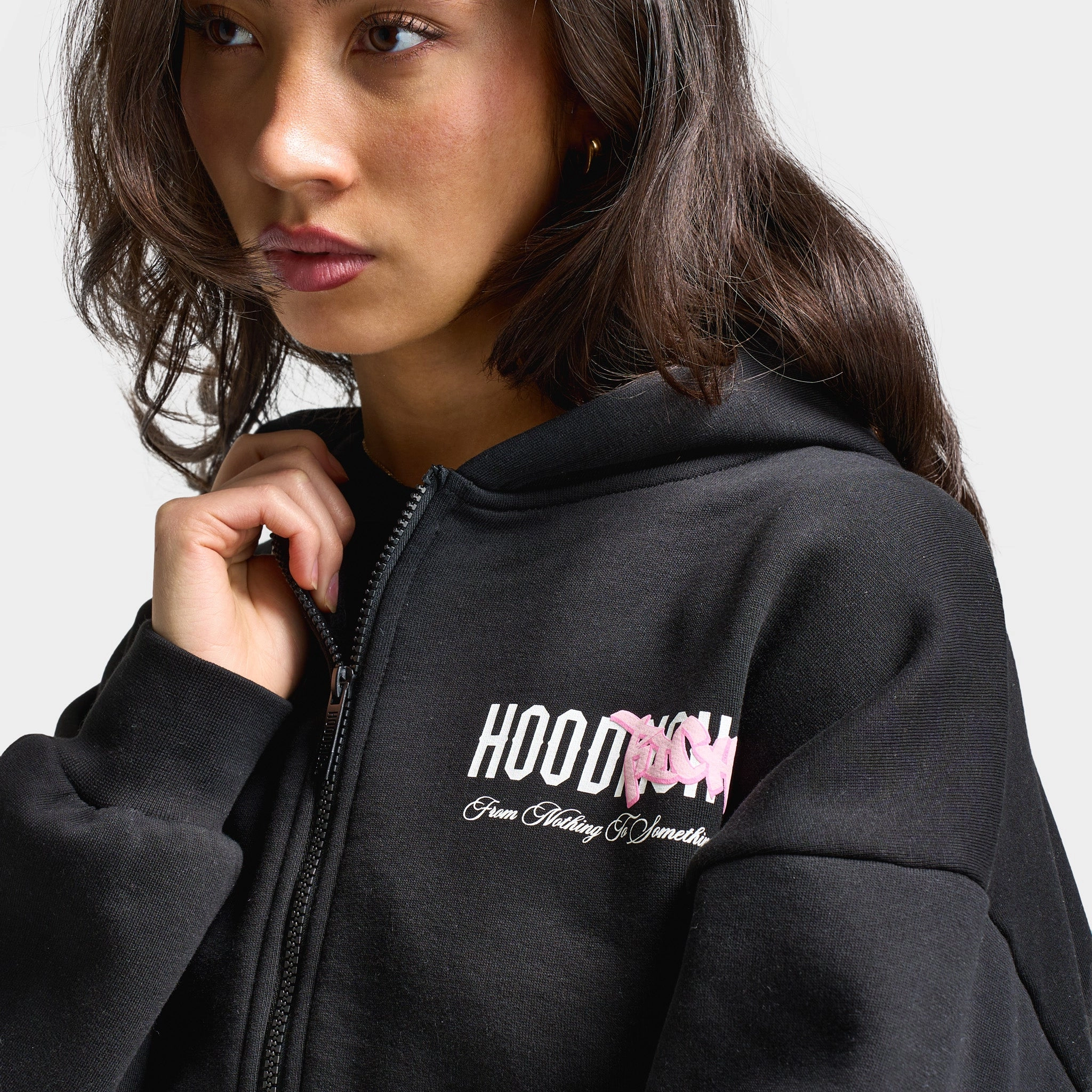 Hoodrich Women's Urban Full Zip Hoodie Black / White - Pink A Boo