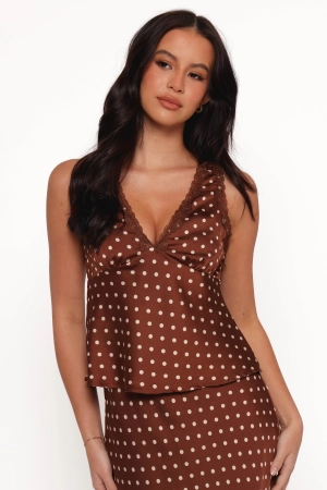 Kelso Top - Brown Polka Dot