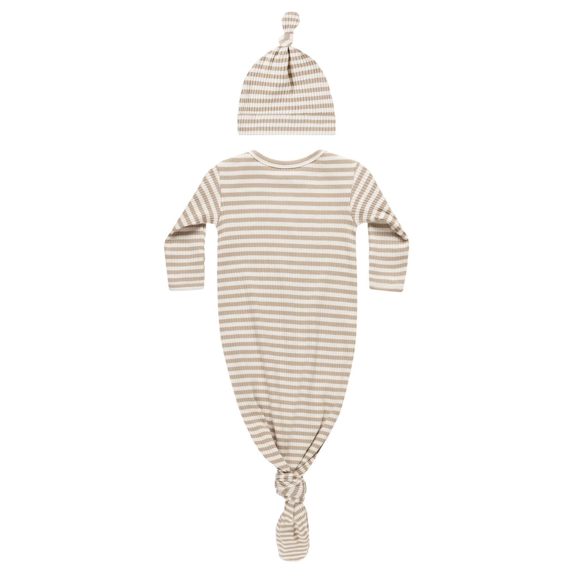 Knotted Baby Gown   Hat Set - Latte Stripe - FINAL SALE