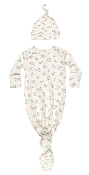 Knotted Baby Gown   Hat Set - Strawberries