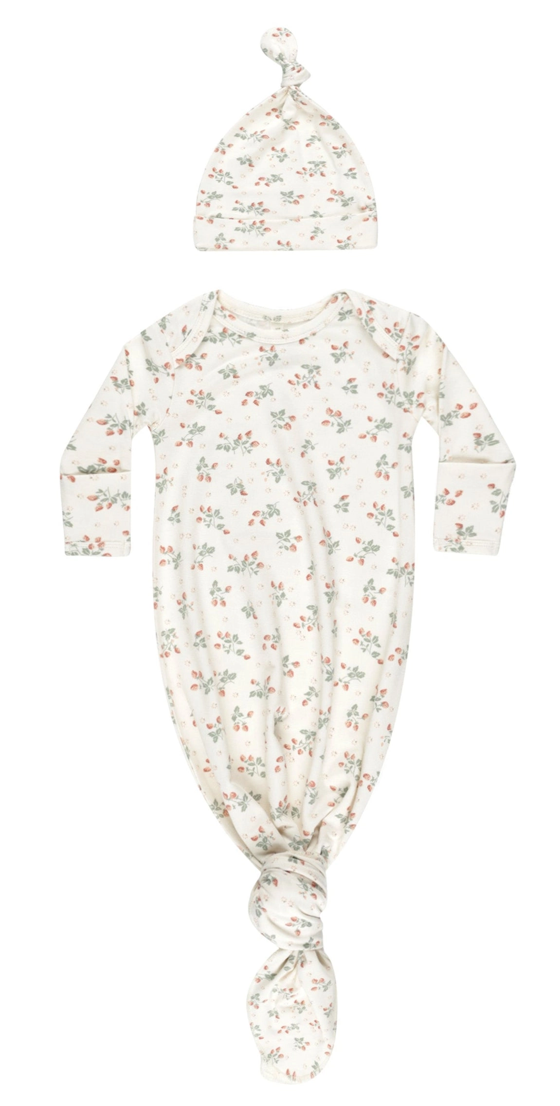 Knotted Baby Gown   Hat Set - Strawberries