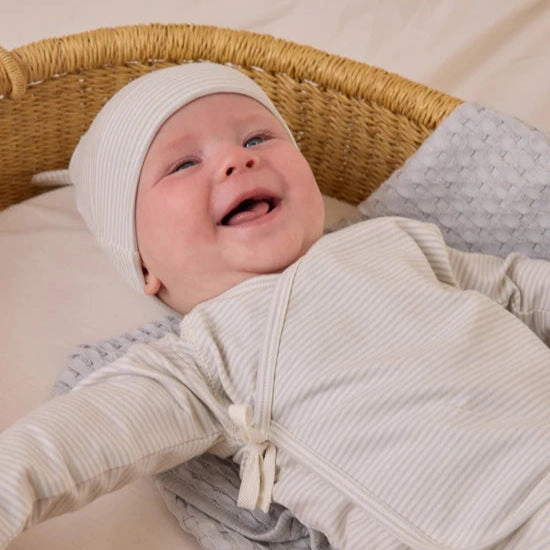 Knotted Baby Hat - Sky Micro Stripe