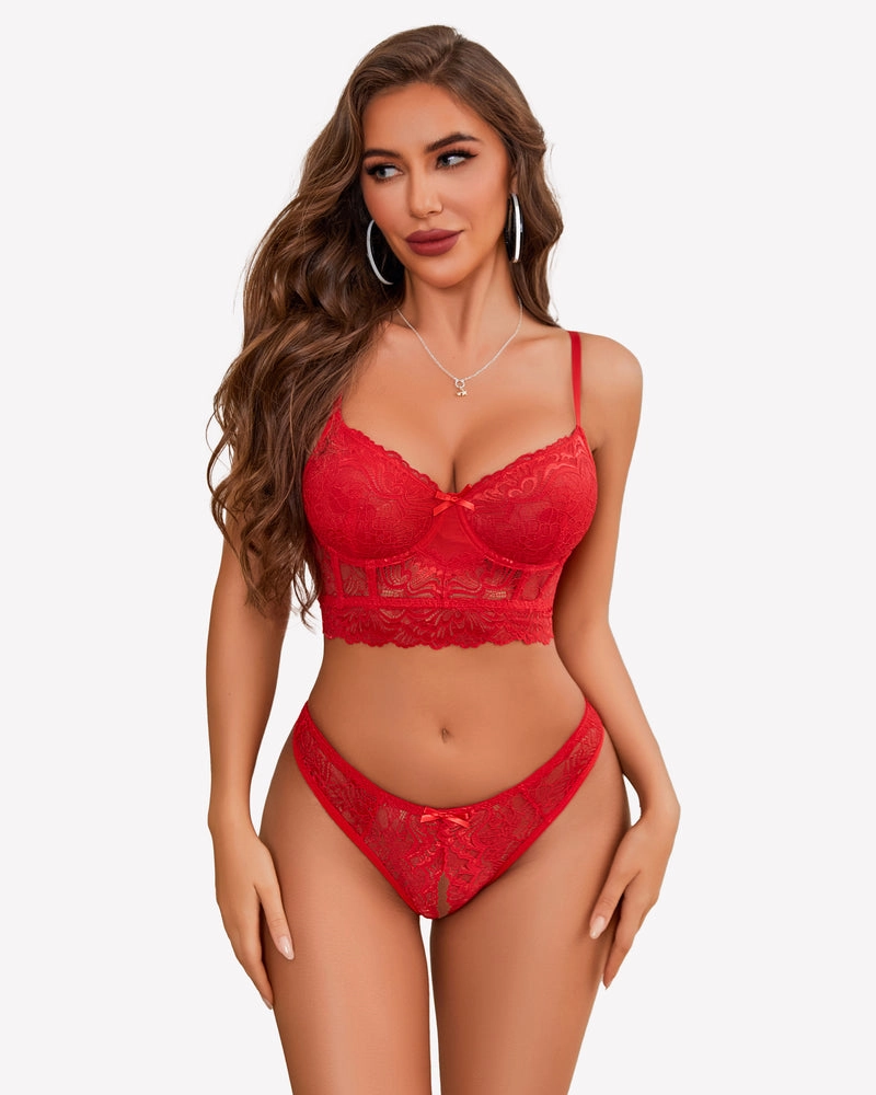 Lace Bra and Crotchless Panty Sets