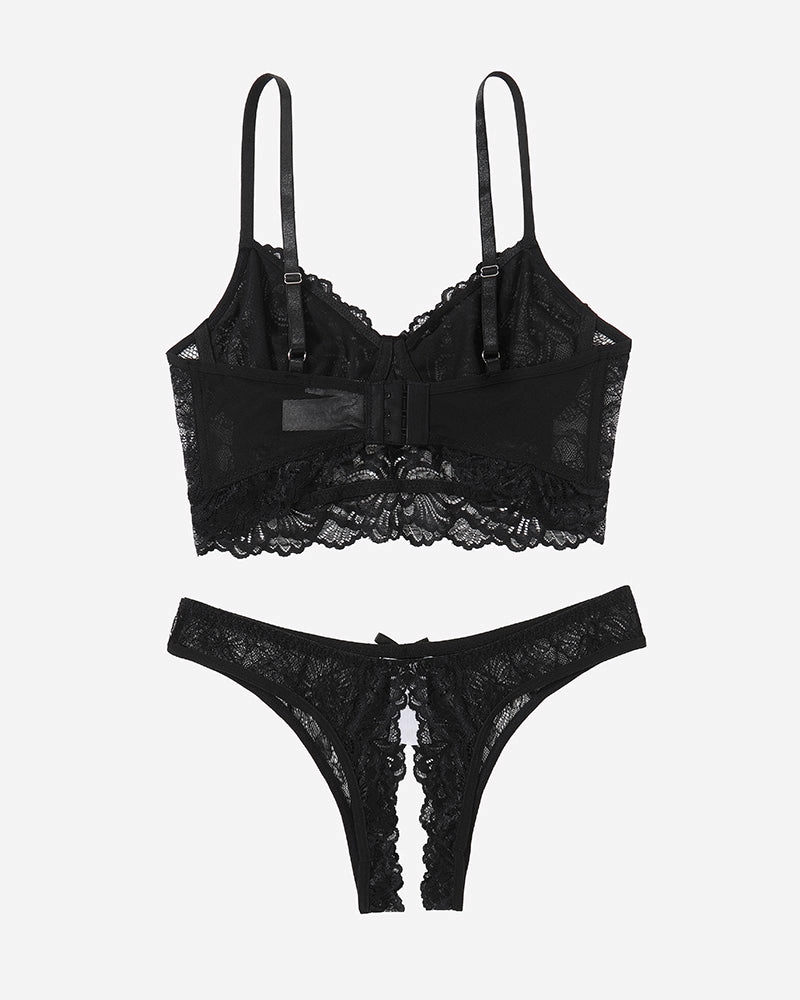 Lace Bra and Crotchless Panty Sets