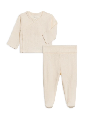 Lacey Pointelle Kimono Top & Pant Set - Ivory