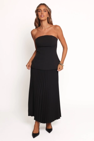 Liliana Pleated Midi Skirt - Black