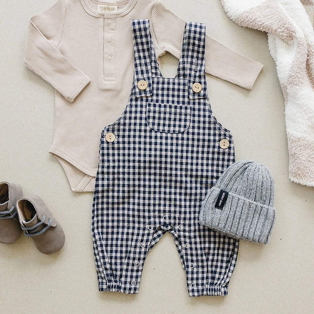 Linen Overalls - Gingham - Black