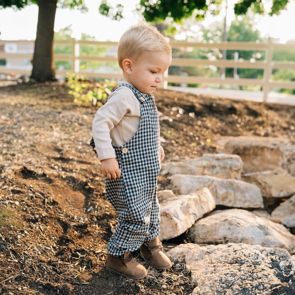 Linen Overalls - Gingham - Black