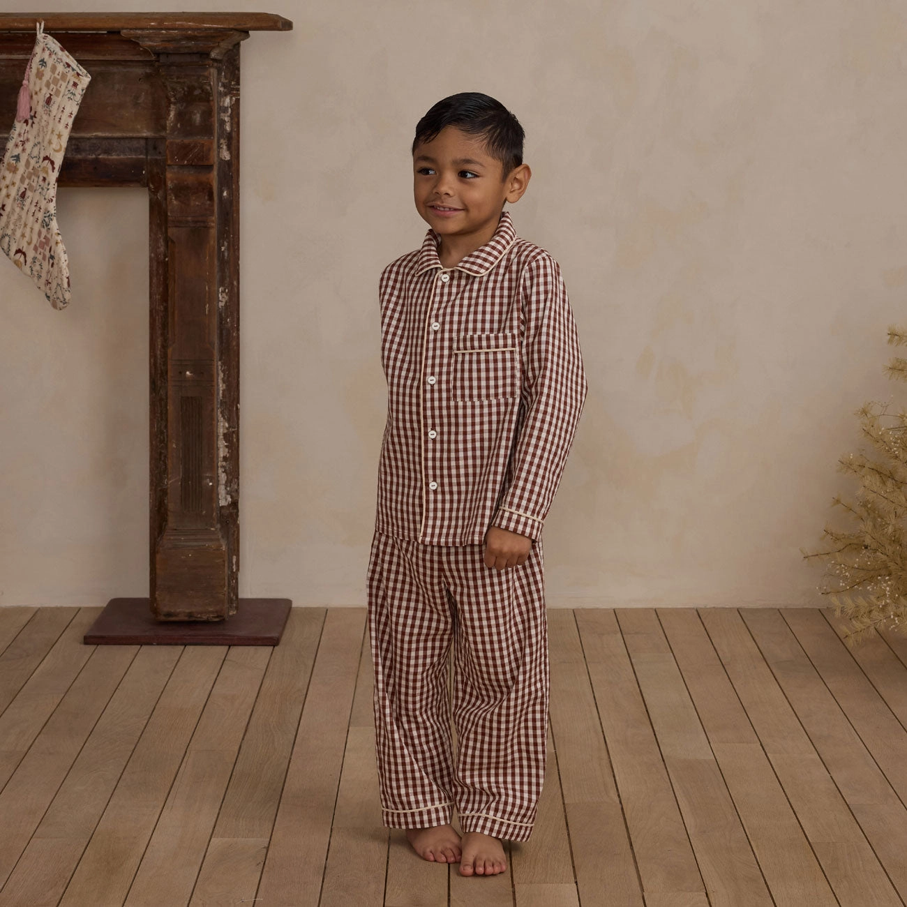 Long Sleeve Pajamas - Brick Gingham - FINAL SALE