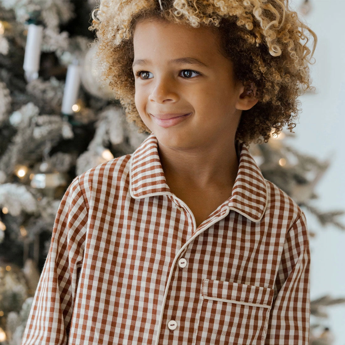 Long Sleeve Pajamas - Brick Gingham - FINAL SALE