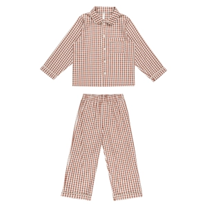 Long Sleeve Pajamas - Brick Gingham - FINAL SALE