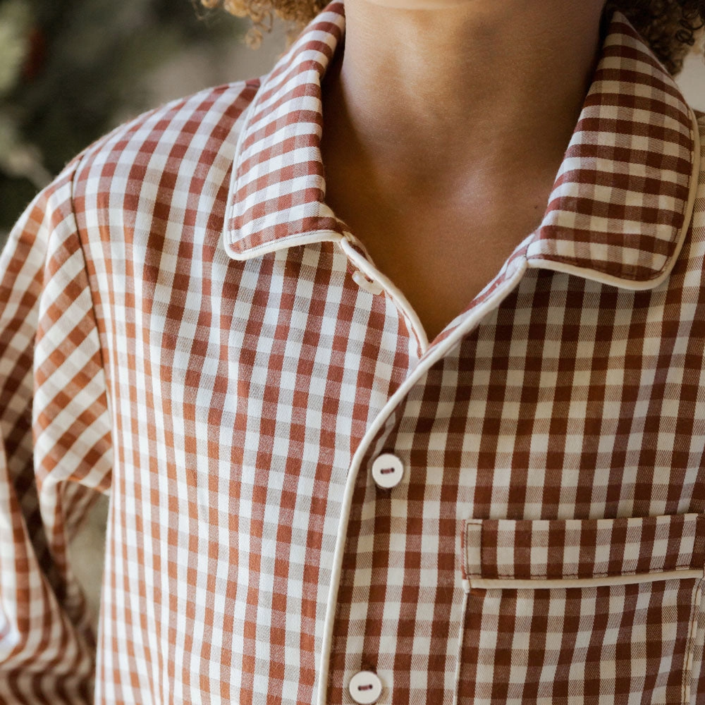 Long Sleeve Pajamas - Brick Gingham - FINAL SALE