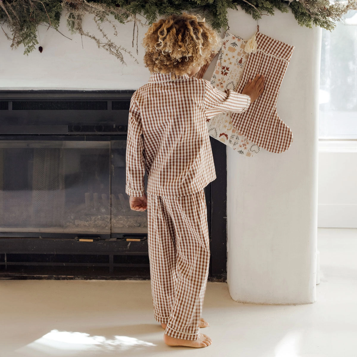 Long Sleeve Pajamas - Brick Gingham - FINAL SALE