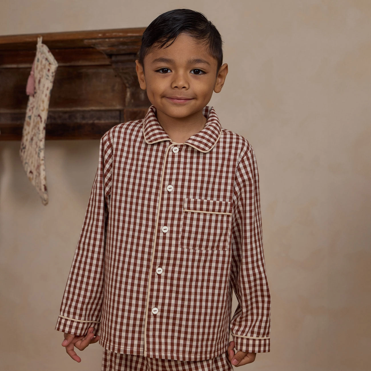 Long Sleeve Pajamas - Brick Gingham - FINAL SALE