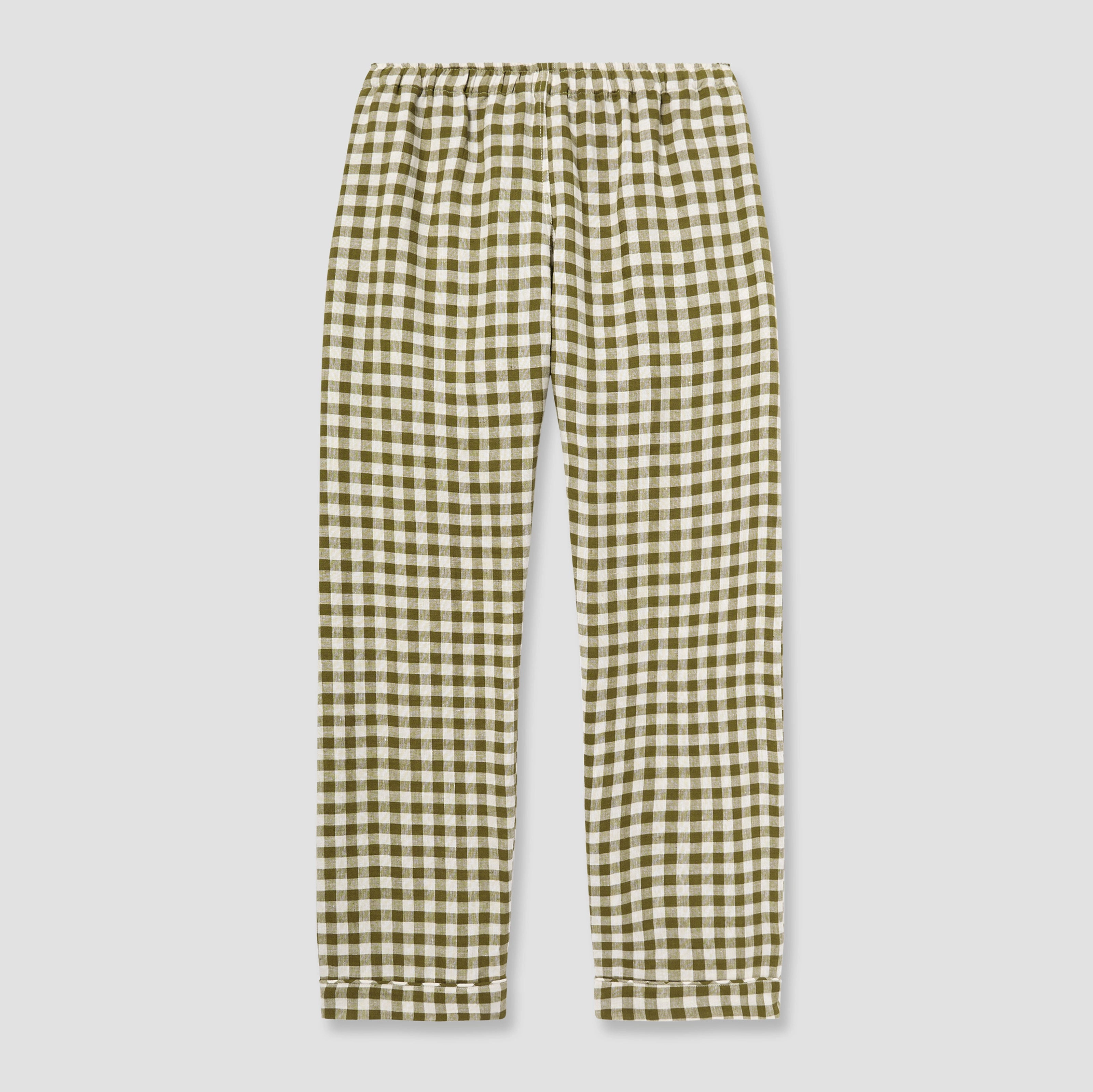 Men's Botanical Green Gingham Linen Pyjama Trouser Set