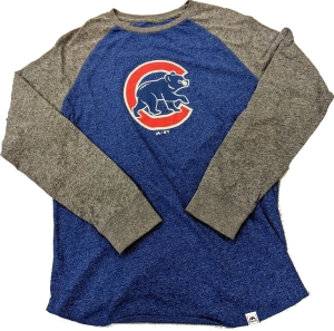 Men's Chicago Cubs Majestic Heathered Gray/Heathered Royal Team Tri-Blend Raglan Long Sleeve T-Shirt