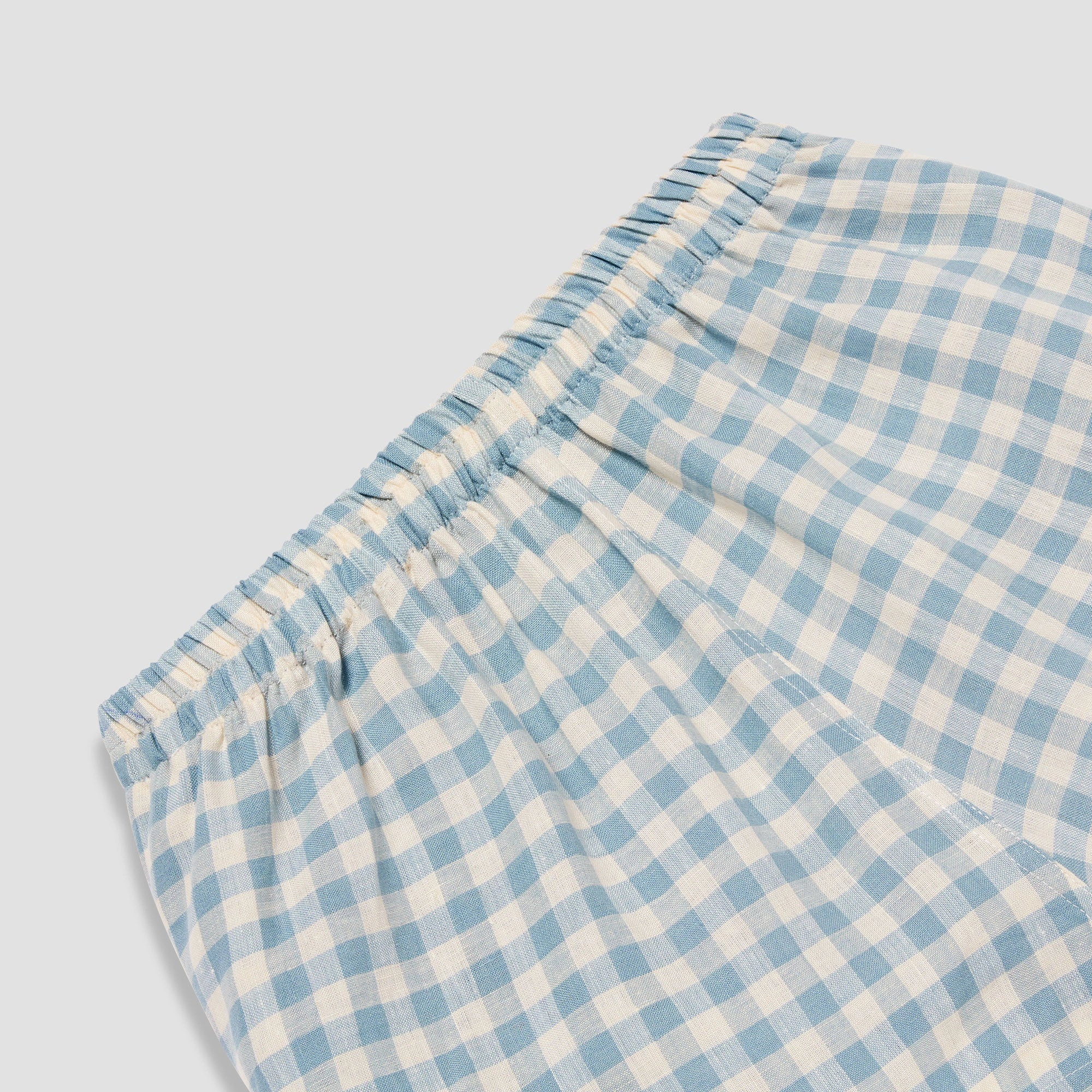 Men's Warm Blue Gingham Linen Pyjama Trouser Set