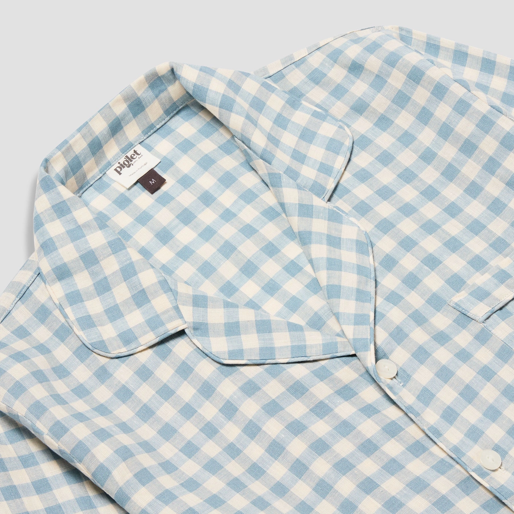 Men's Warm Blue Gingham Linen Pyjama Trouser Set