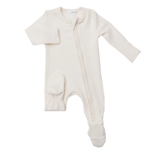 Modal Rib Zipper Footie - Sugar Swizzle - White
