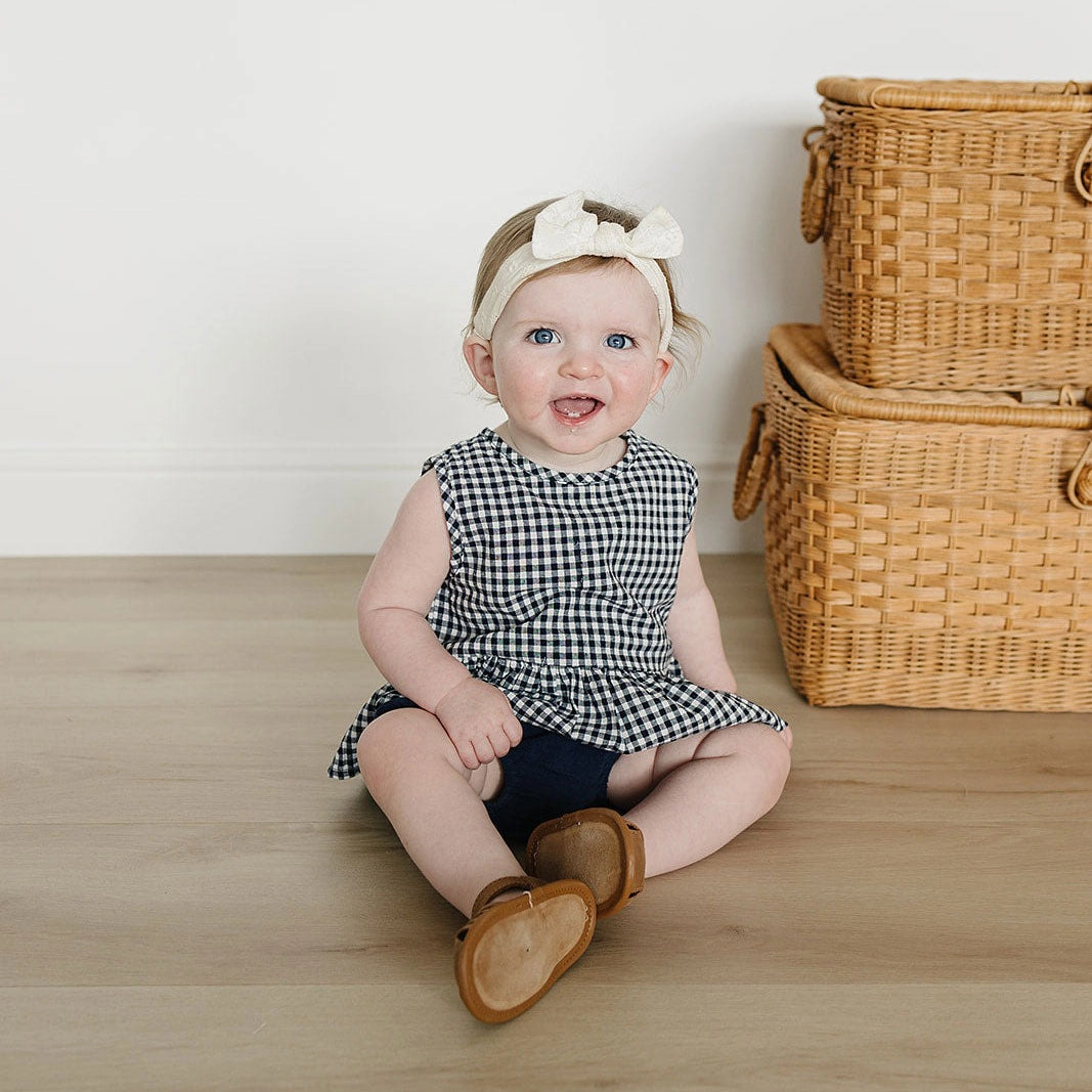 Navy Gingham Peplum Set